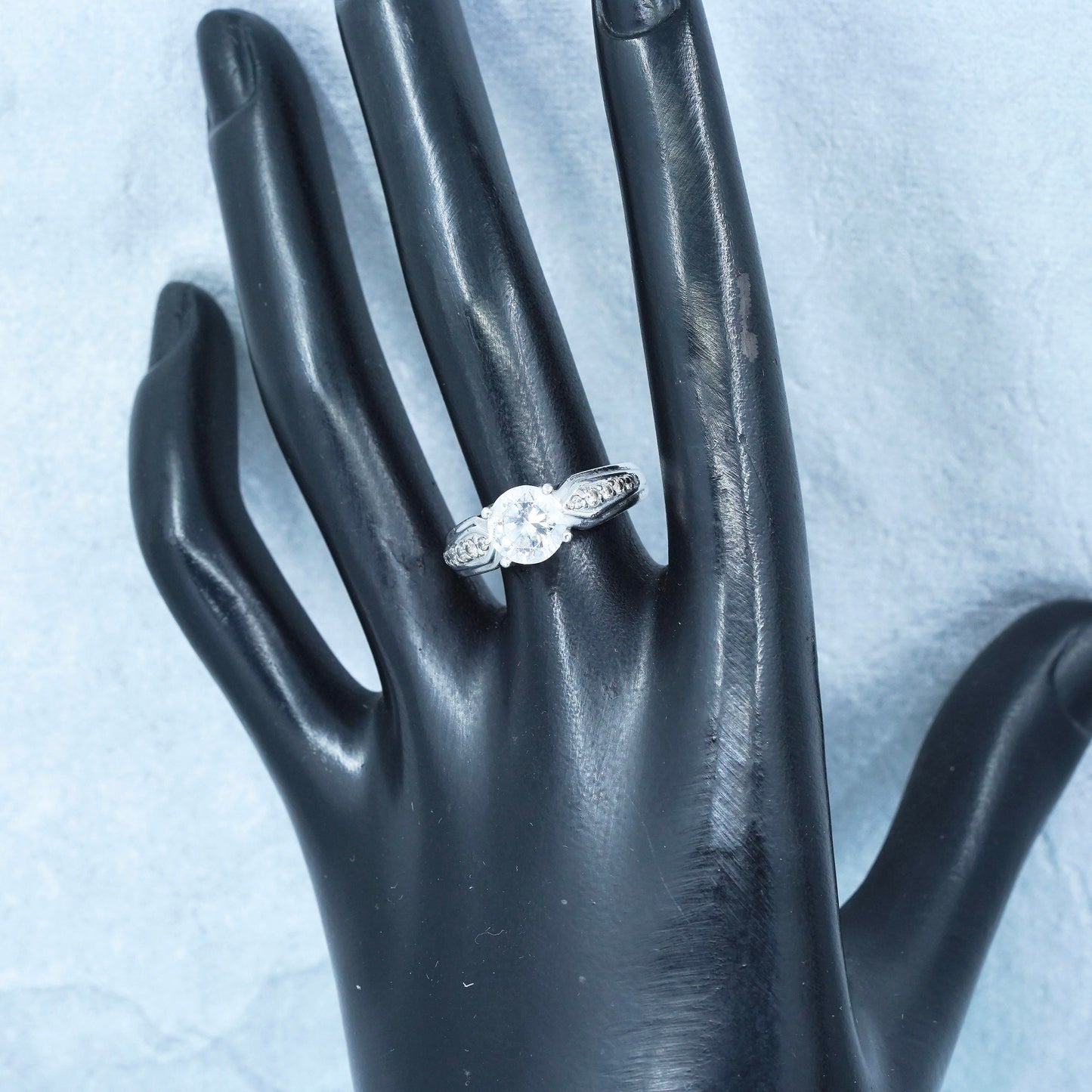 Size 7, vintage Sterling 925 silver handmade engagement ring with cluster Cz