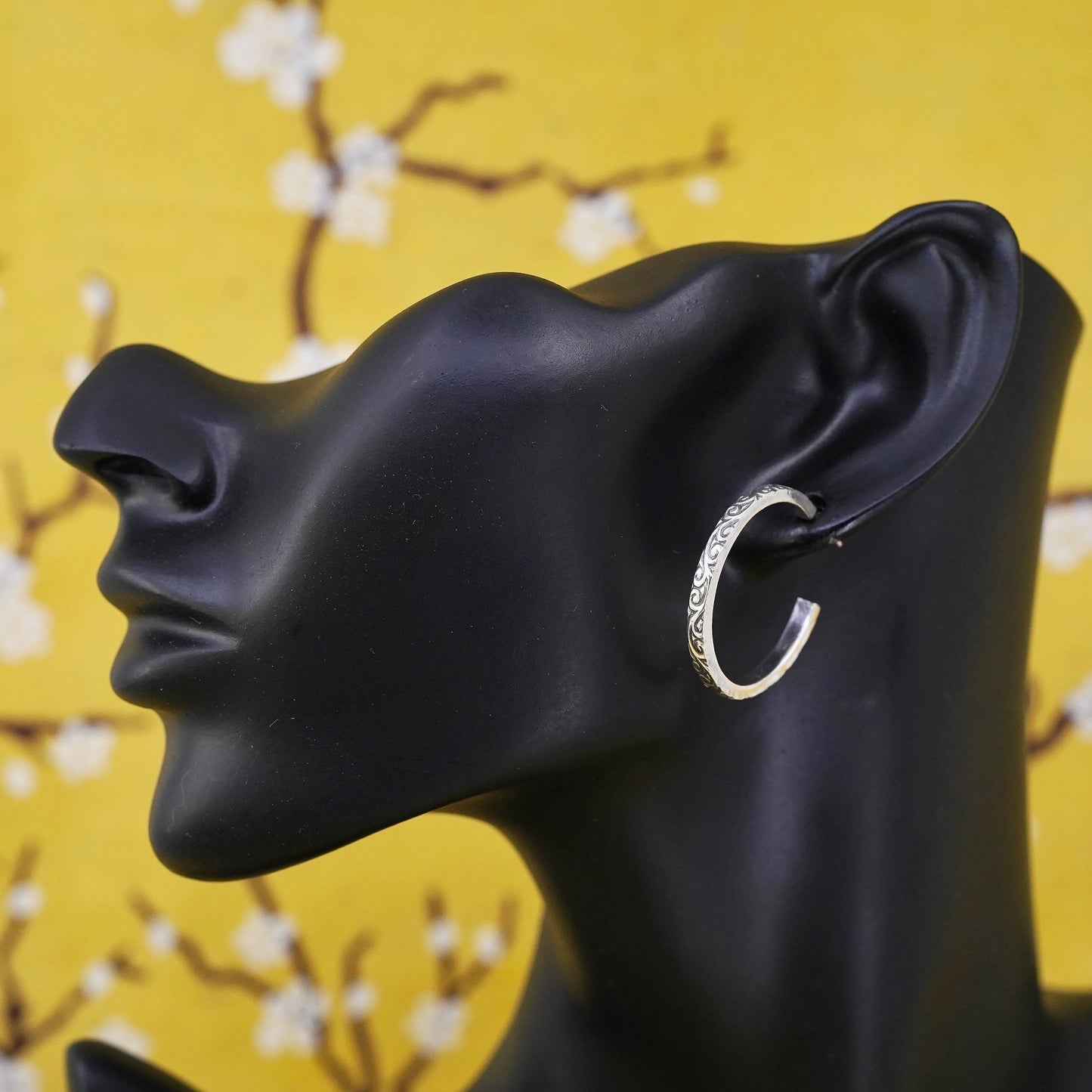 1.25", vintage Sterling silver handmade earrings, 925 textured hoops