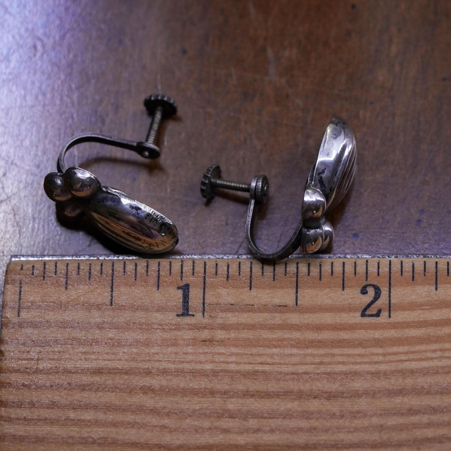 Vintage Sterling silver handmade earrings, 925 screw back