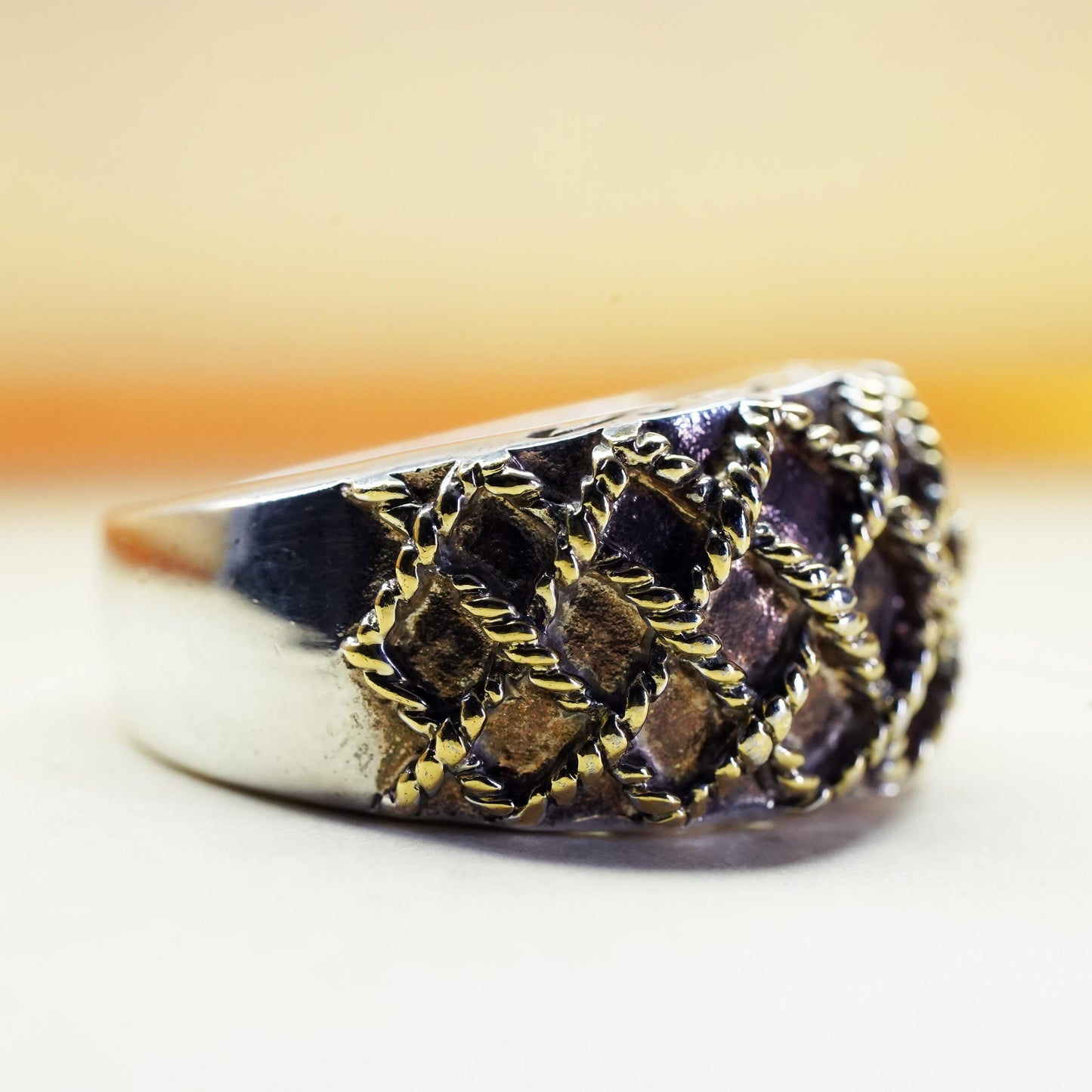 Size 7.25, VTG Milor two tone Sterling silver ring 925 woven braided cable band