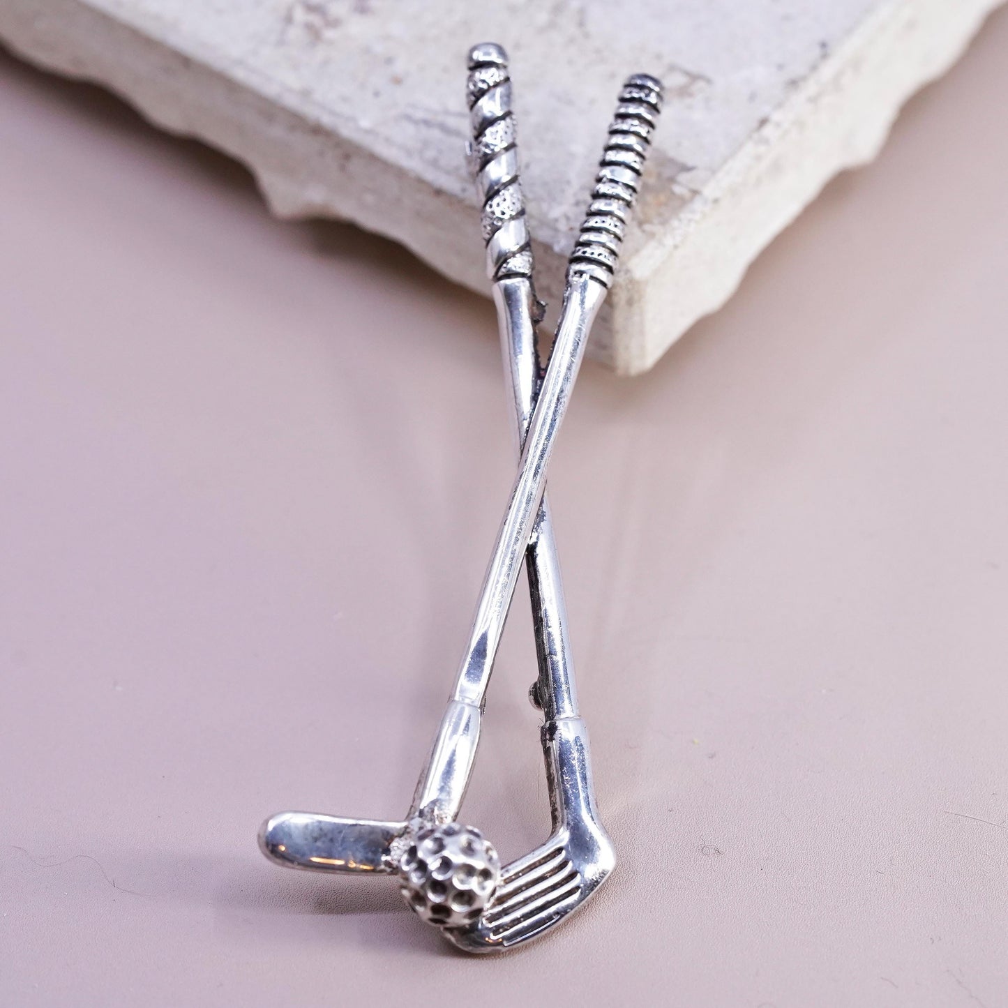 Vintage Taxco Mexico 925 Sterling Silver Golf Clubs Driver Ball Pin Brooch