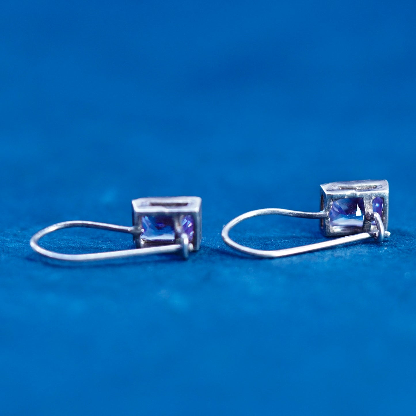 Vintage sterling silver handmade earrings, 925 silver with amethyst