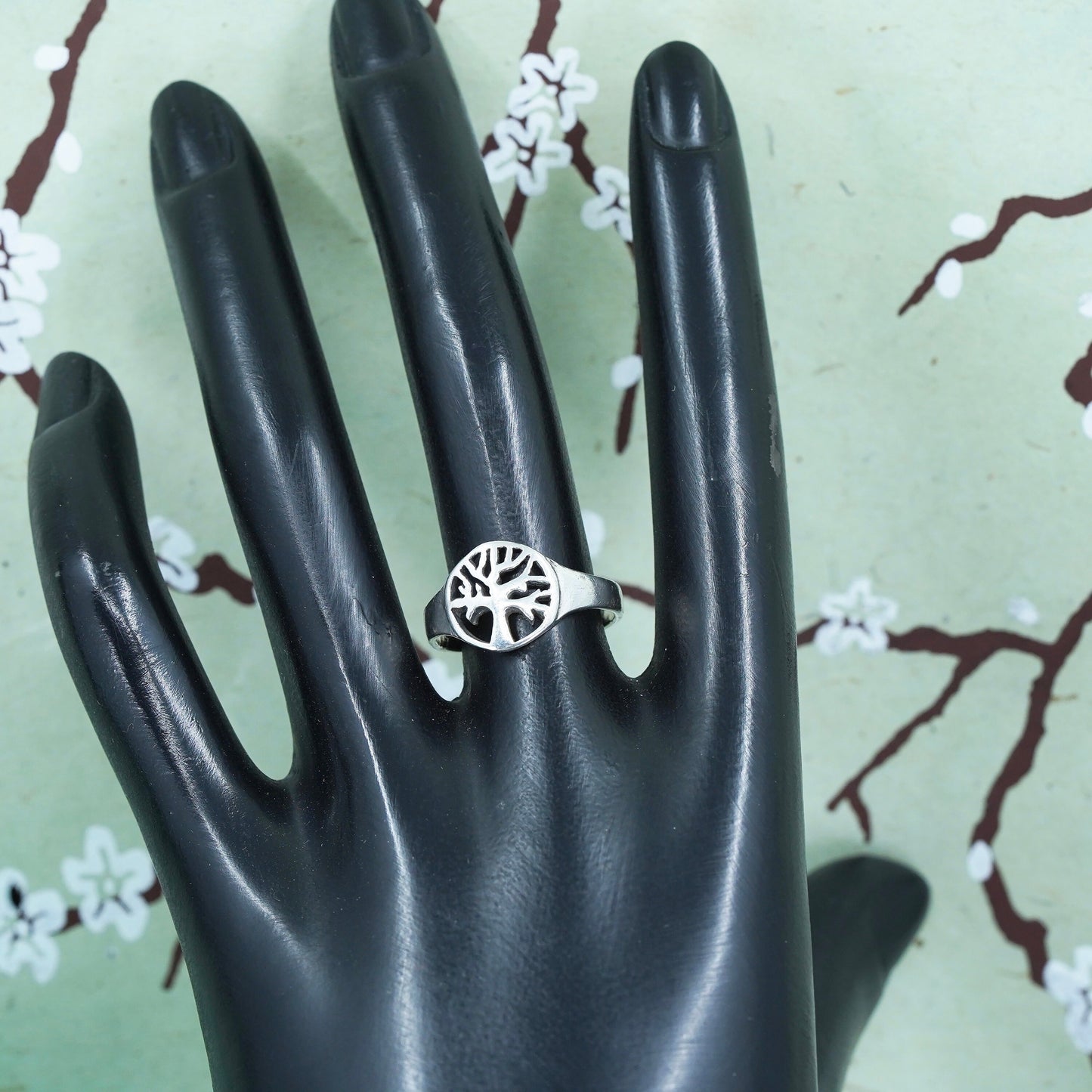 Size 7.25 vintage sterling silver handmade ring, 925 filigree tree band