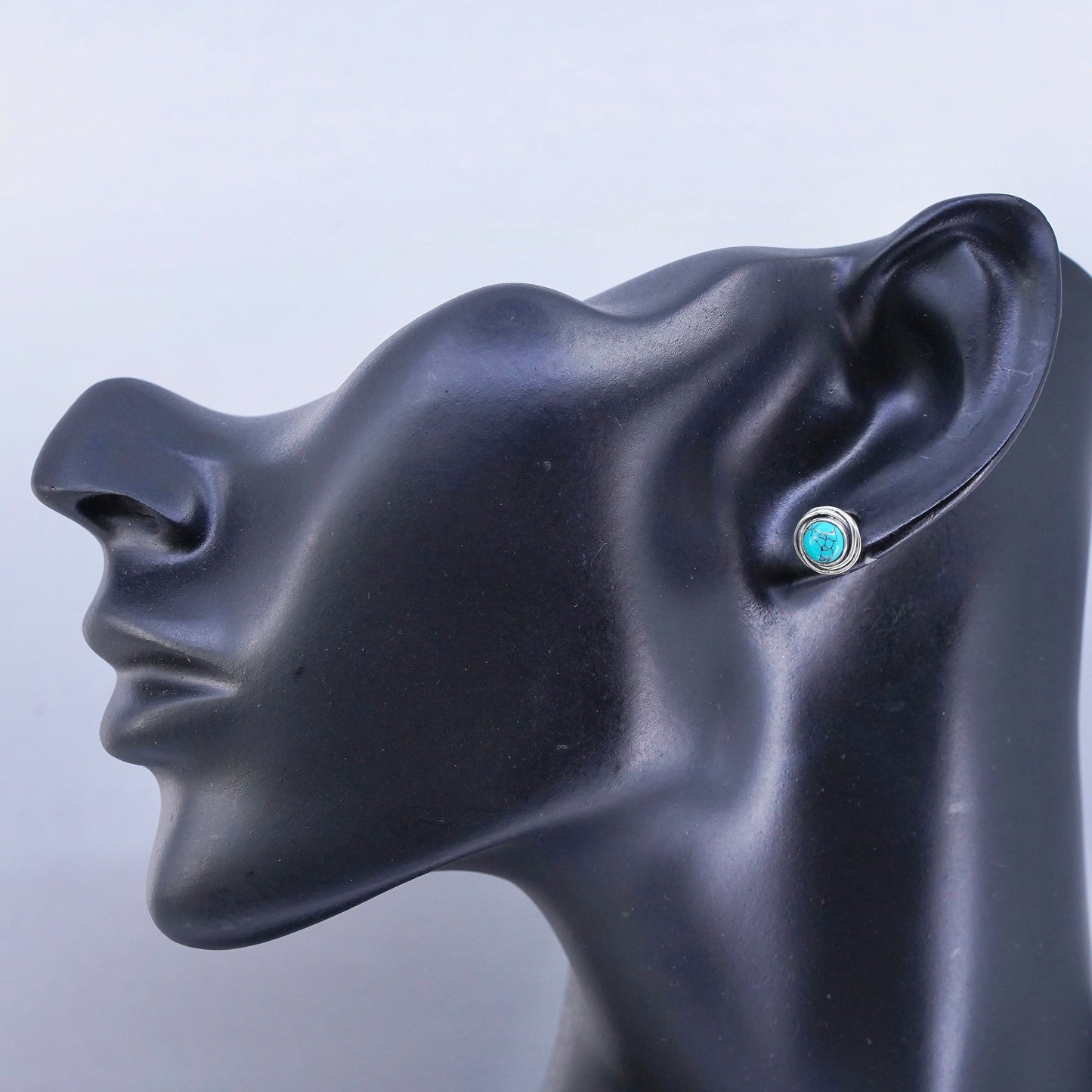 Vintage Sterling 925 silver handmade earrings, studs with turquoise