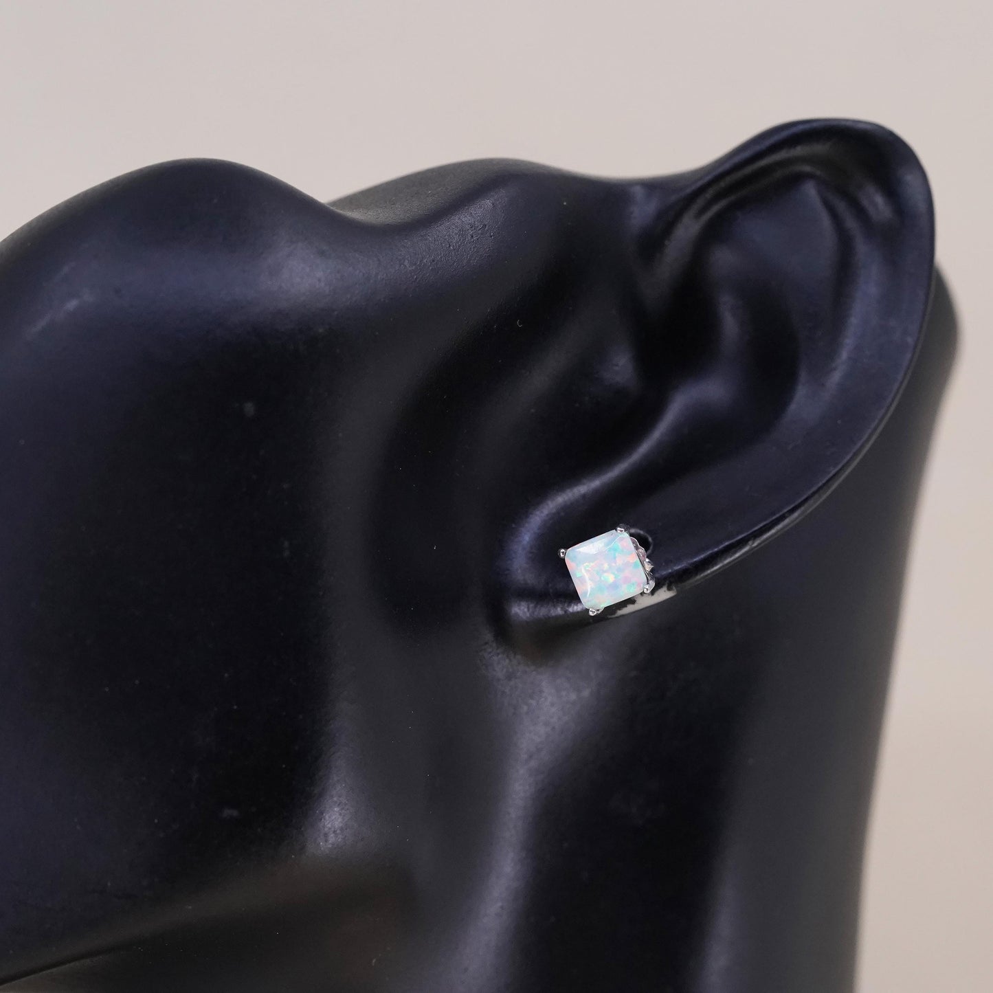 Vintage sterling silver handmade earrings, 925 studs with fire opal