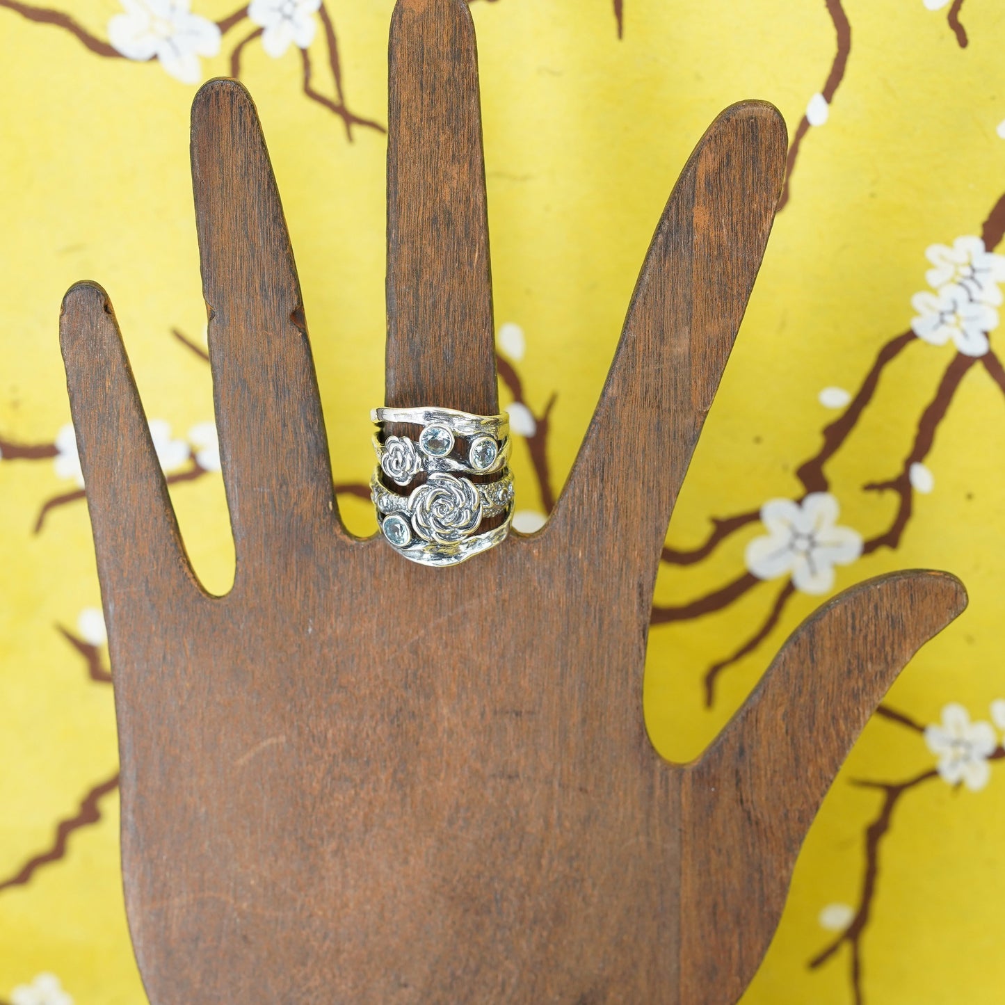 Size 7.25, Israel Shablool Didae sterling silver ring rose flower, 925 band