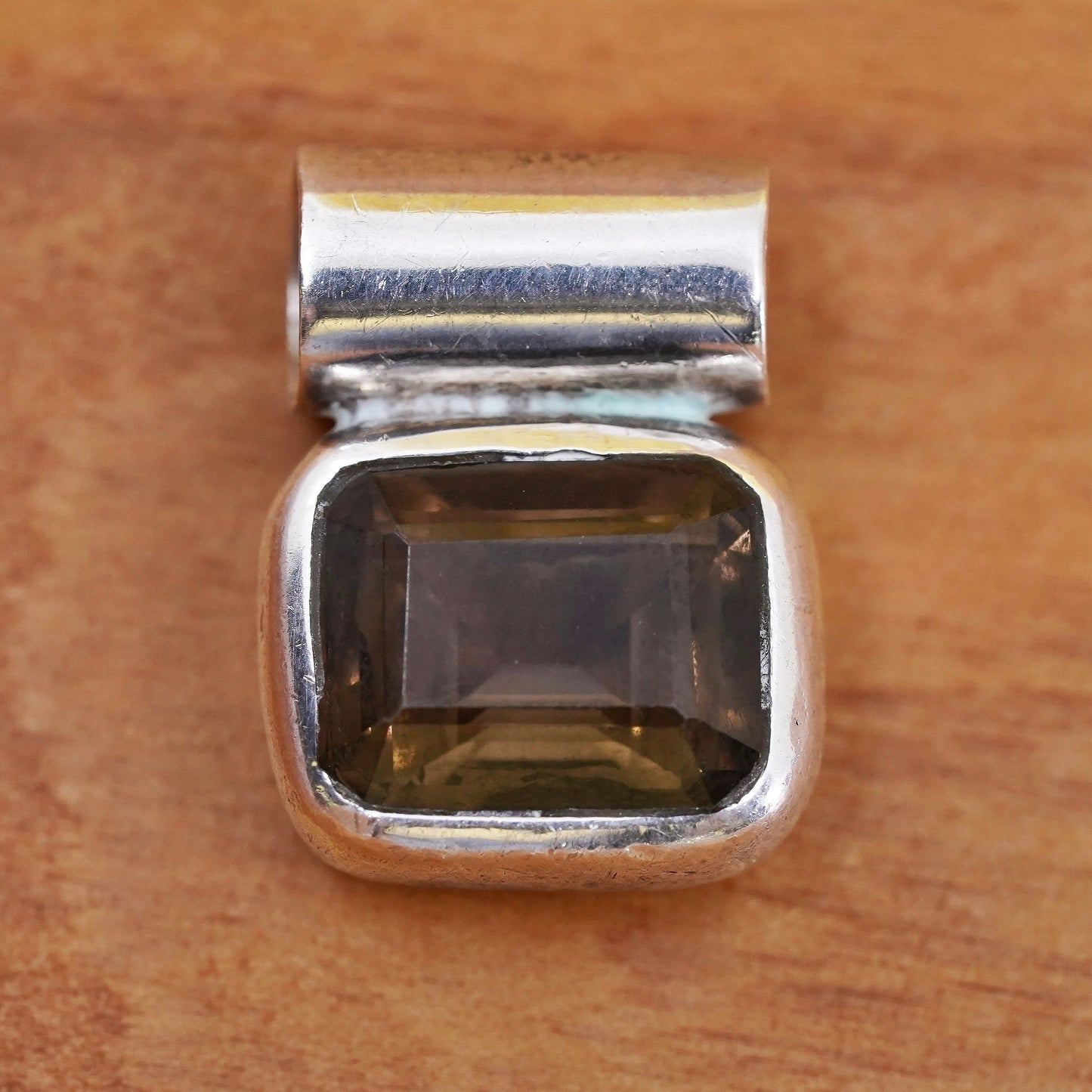 Vintage Sterling silver handmade pendant, 925 charm with smoky topaz