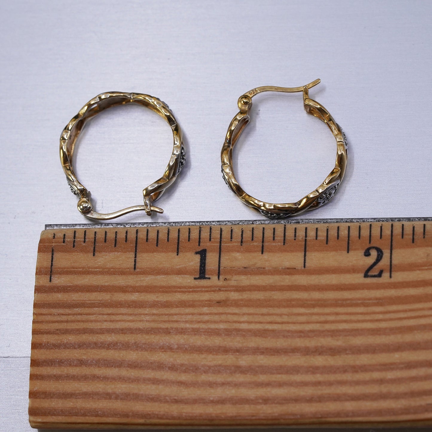 0.75”, Vintage vermeil gold over Sterling silver handmade earrings, 925 hoops