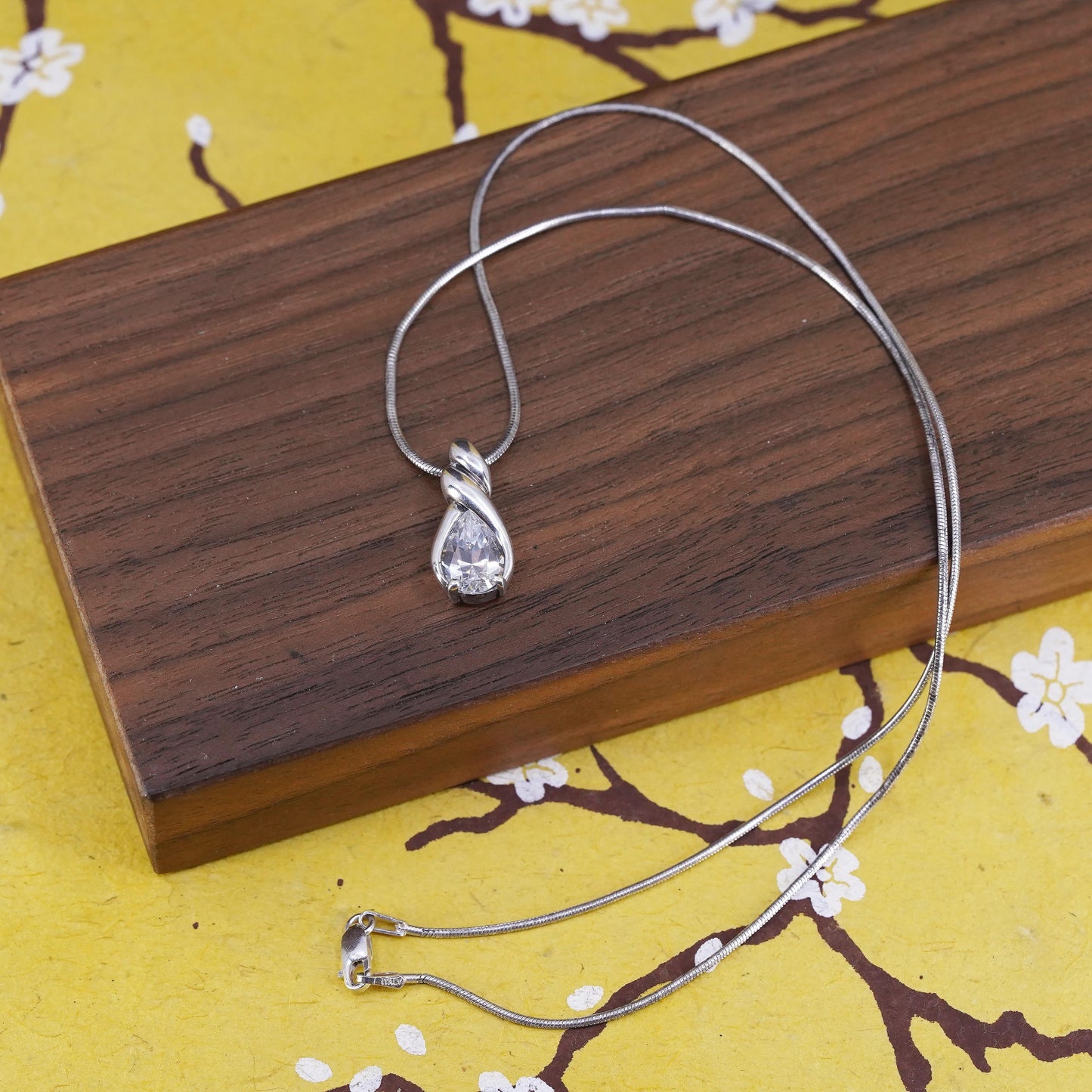 18", Kabana Sterling silver necklace, 925 snake chain teardrop pendant and cz