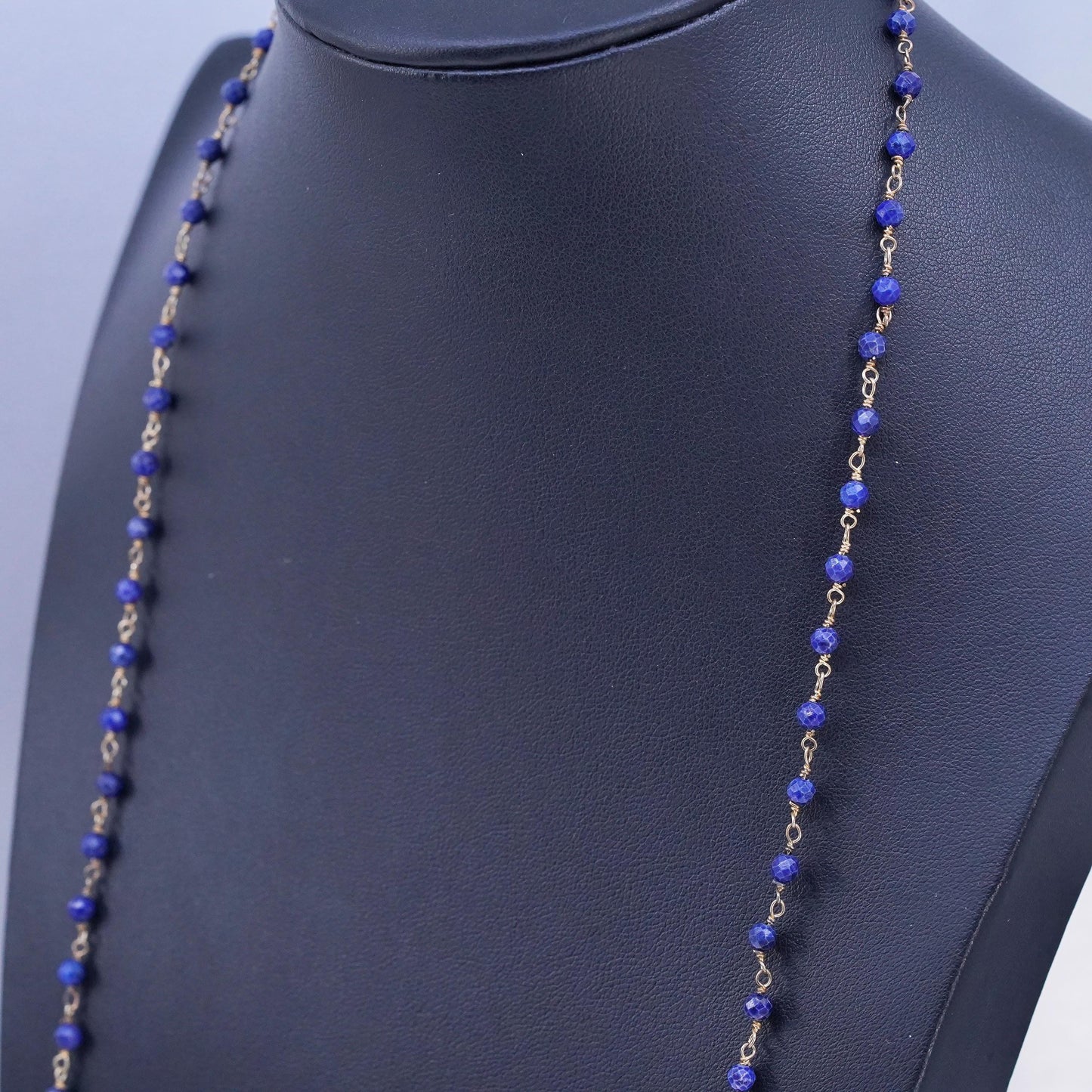 30", MLD gold plated Sterling 925 silver long circle necklace lapis lazuli bead