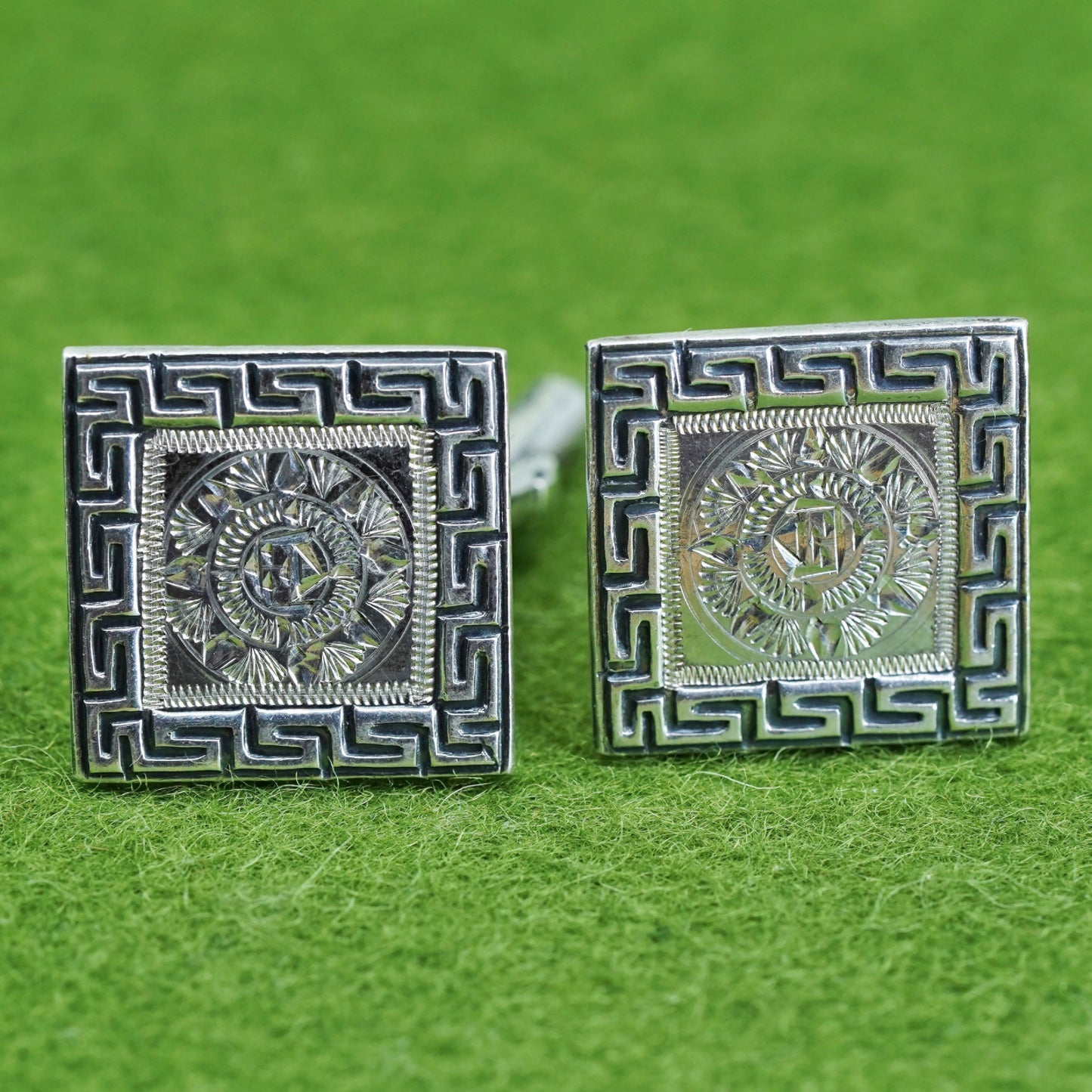 Vintage Hecho En sterling silver cuff link, 925 square cufflink