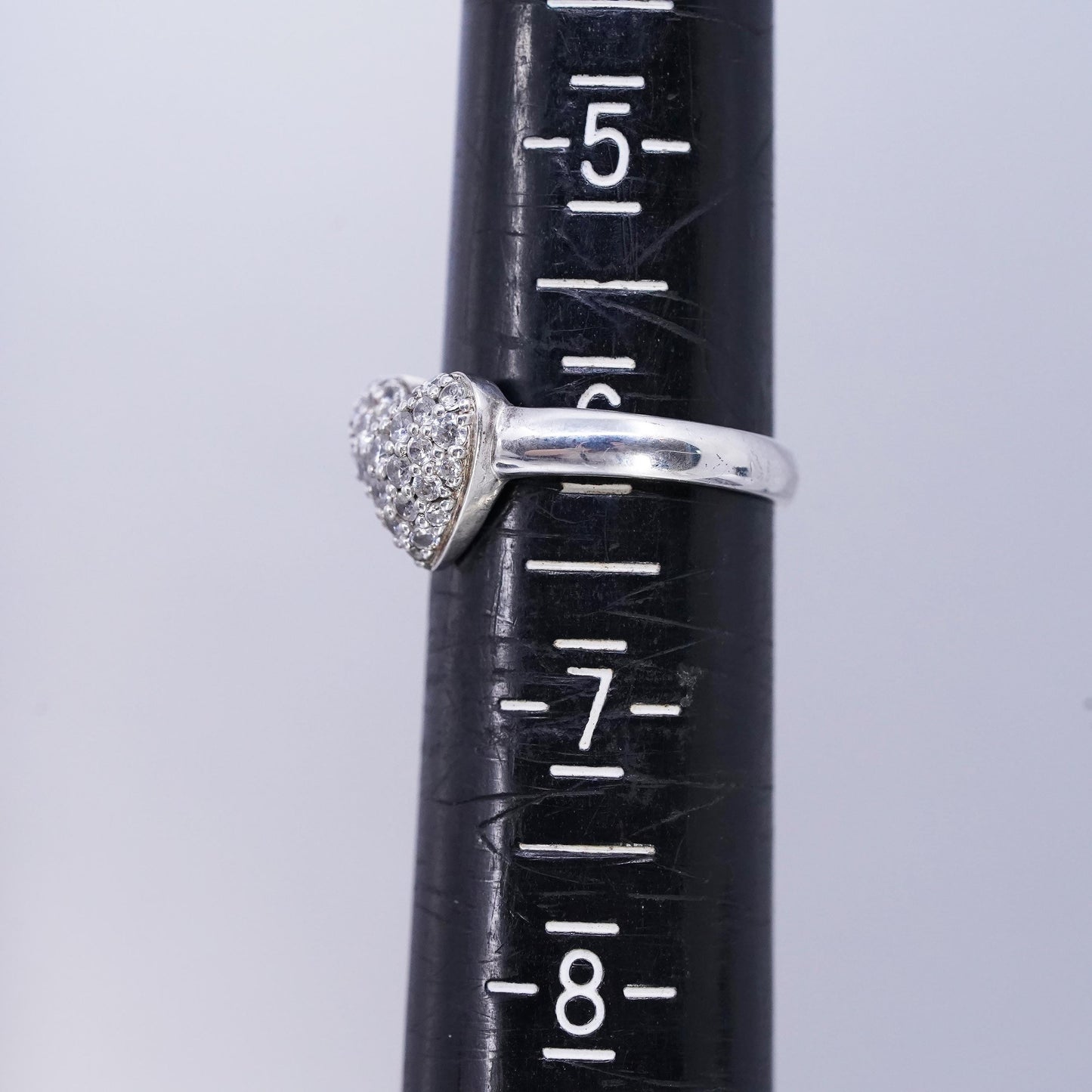 Size 6, vintage Sterling 925 silver handmade heart ring with cluster Cz
