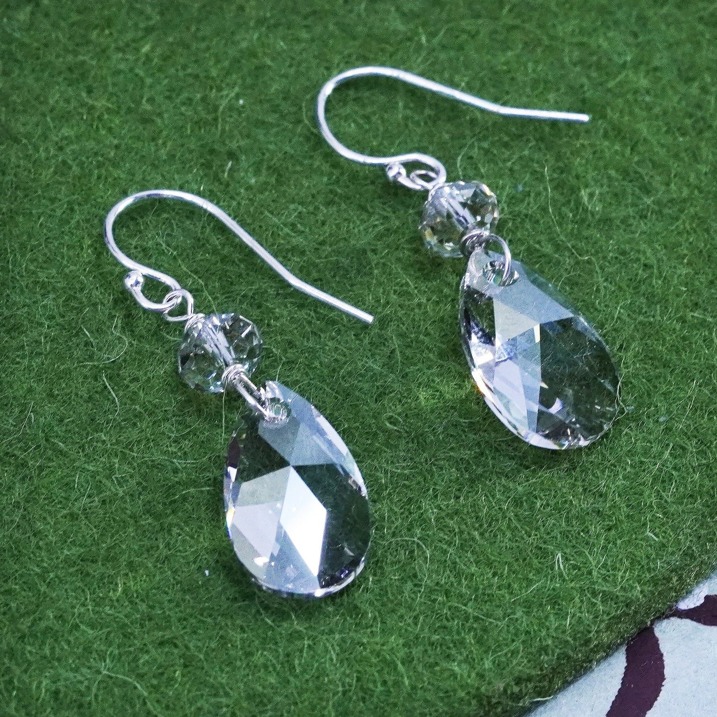 Vintage sterling silver 925 handmade earrings with teardrop crystal drops