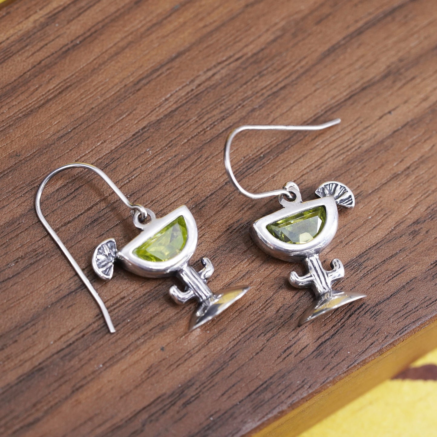 Silpada Sterling 925 silver earrings with martini glass and Green Cz