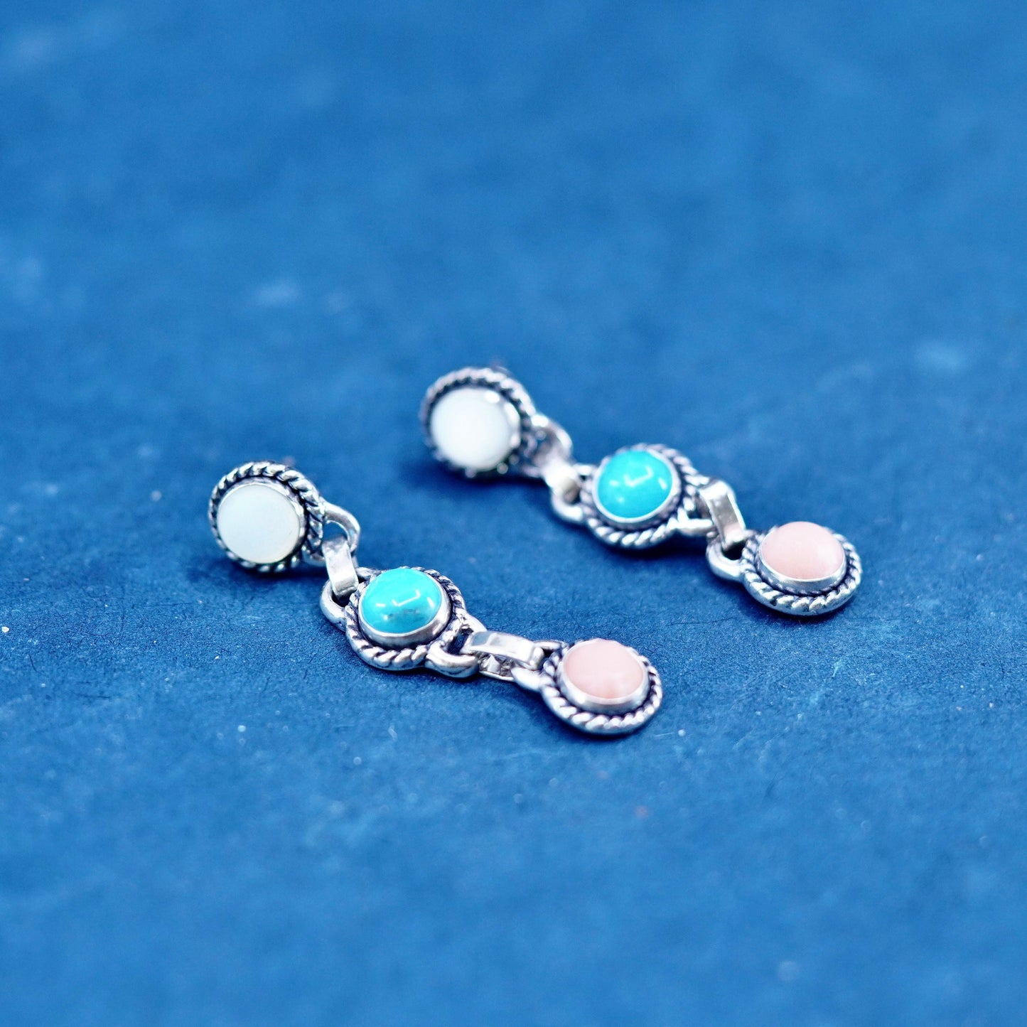 QT Quoc Turquoise Inc Sterling 925 silver earrings with turquoise moonstone