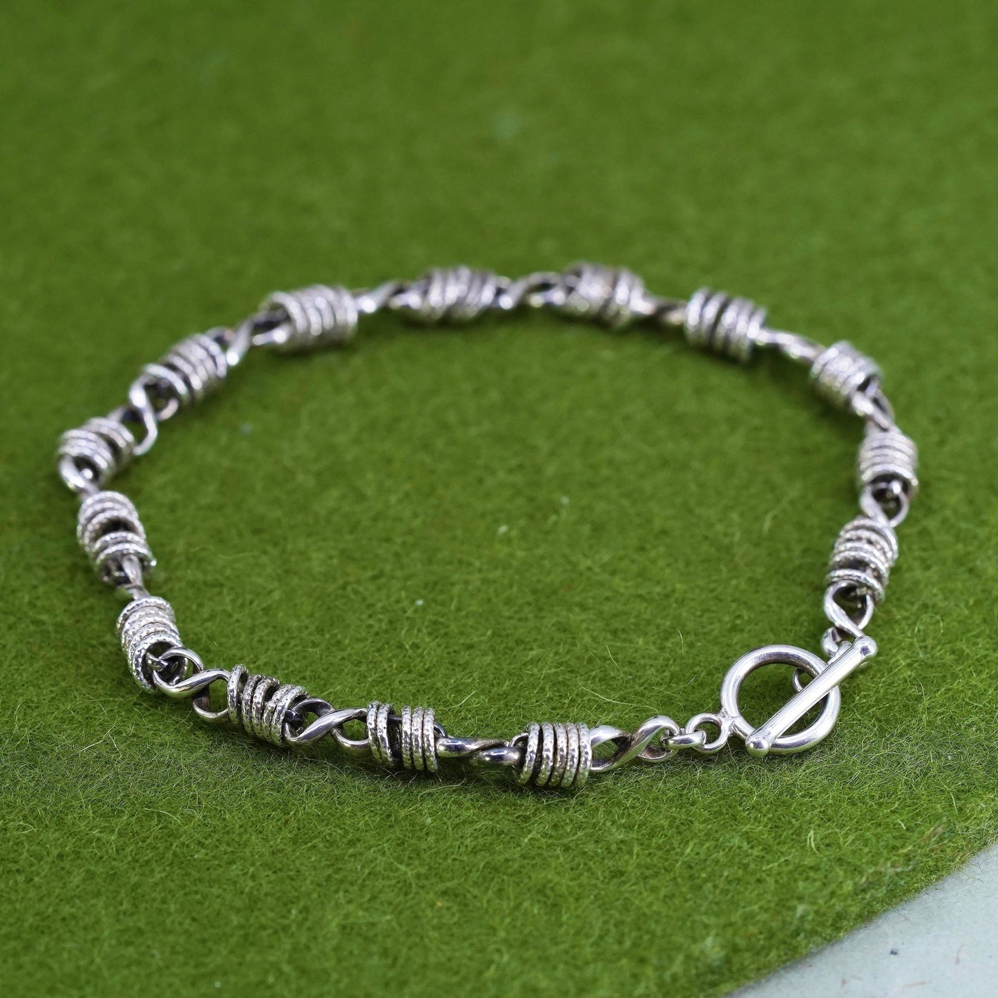 7" , sterling silver charm bracelet, 925 bold circle chain with Toggle Closure