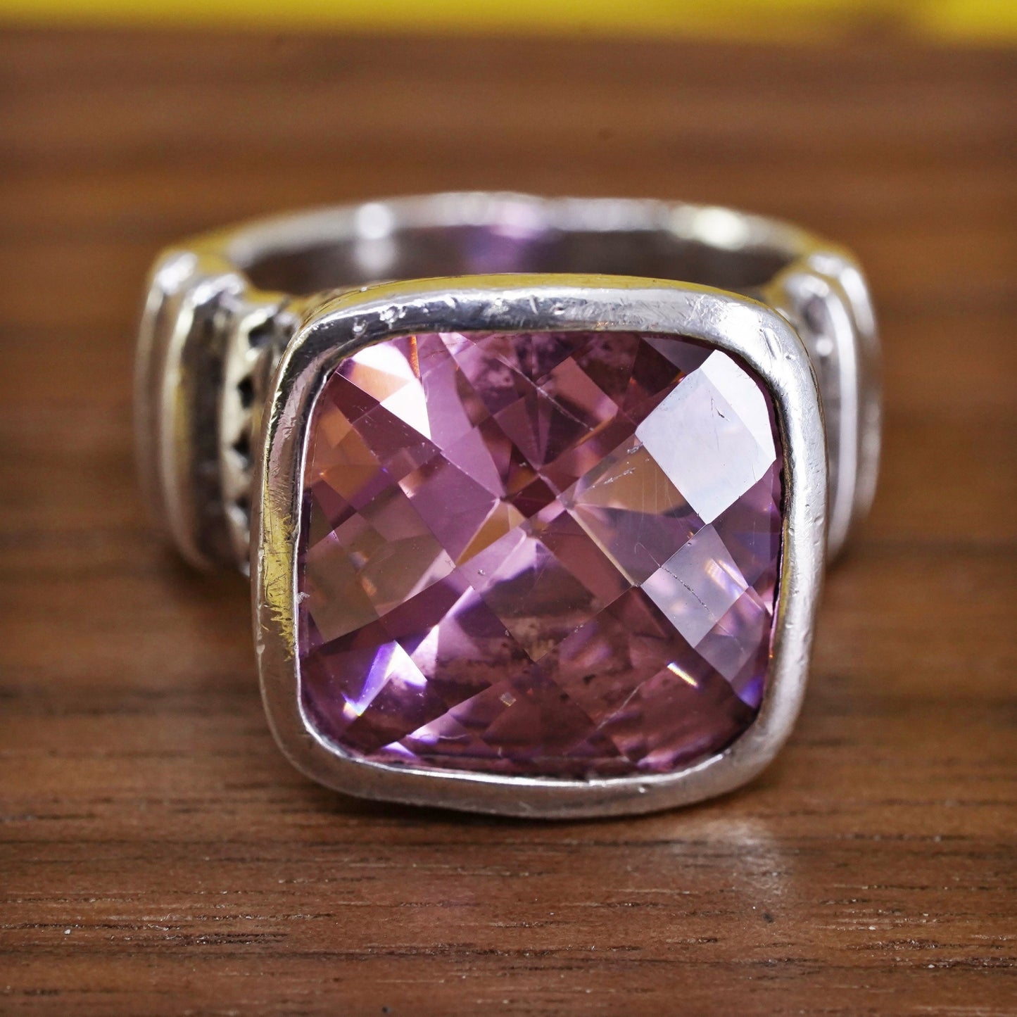 Size 9.25, Sterling 925 silver statement handmade cocktail ring pink crystal
