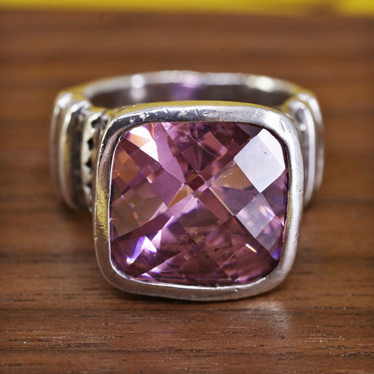 Size 9.25, Sterling 925 silver statement handmade cocktail ring pink crystal