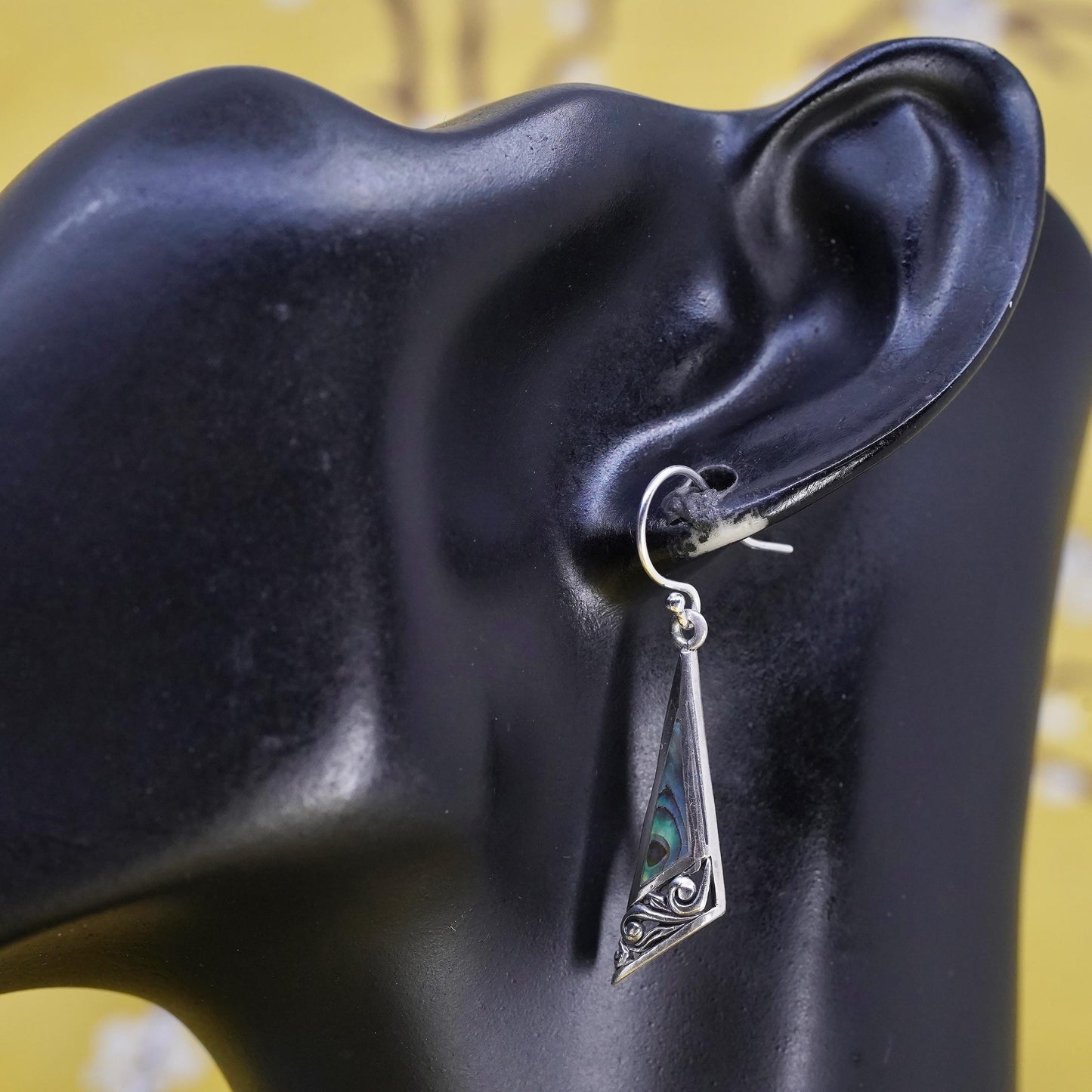 Vintage Sterling 925 silver handmade filigree earrings with abalone inlay