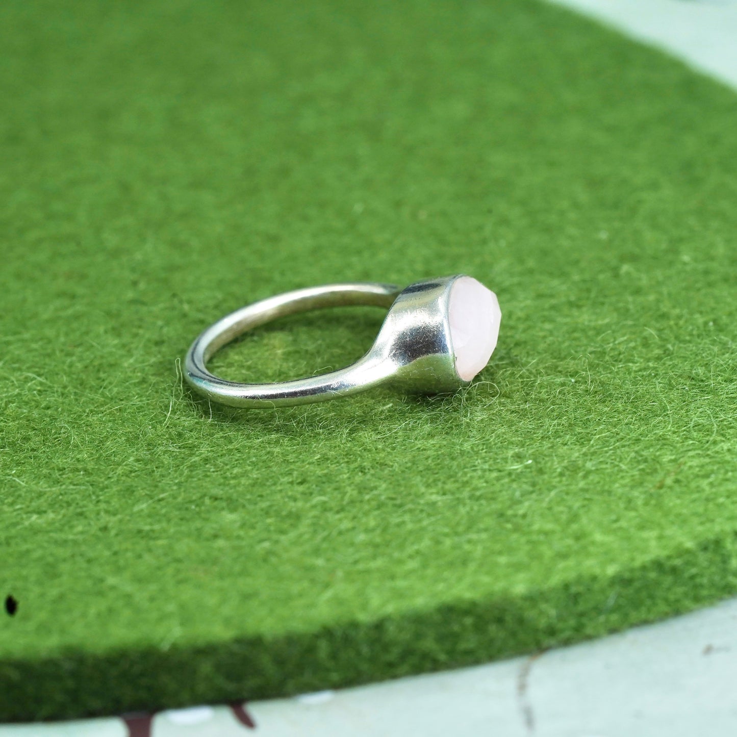 Size 5.5, Vintage sterling silver 925 handmade ring with pink rose quartz