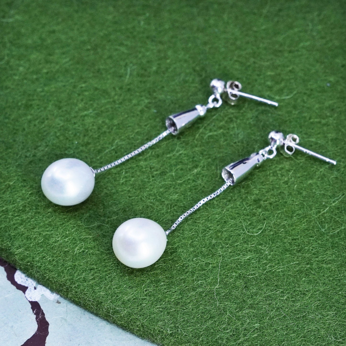 Vintage Sterling silver 925 handmade earrings with pearl drops