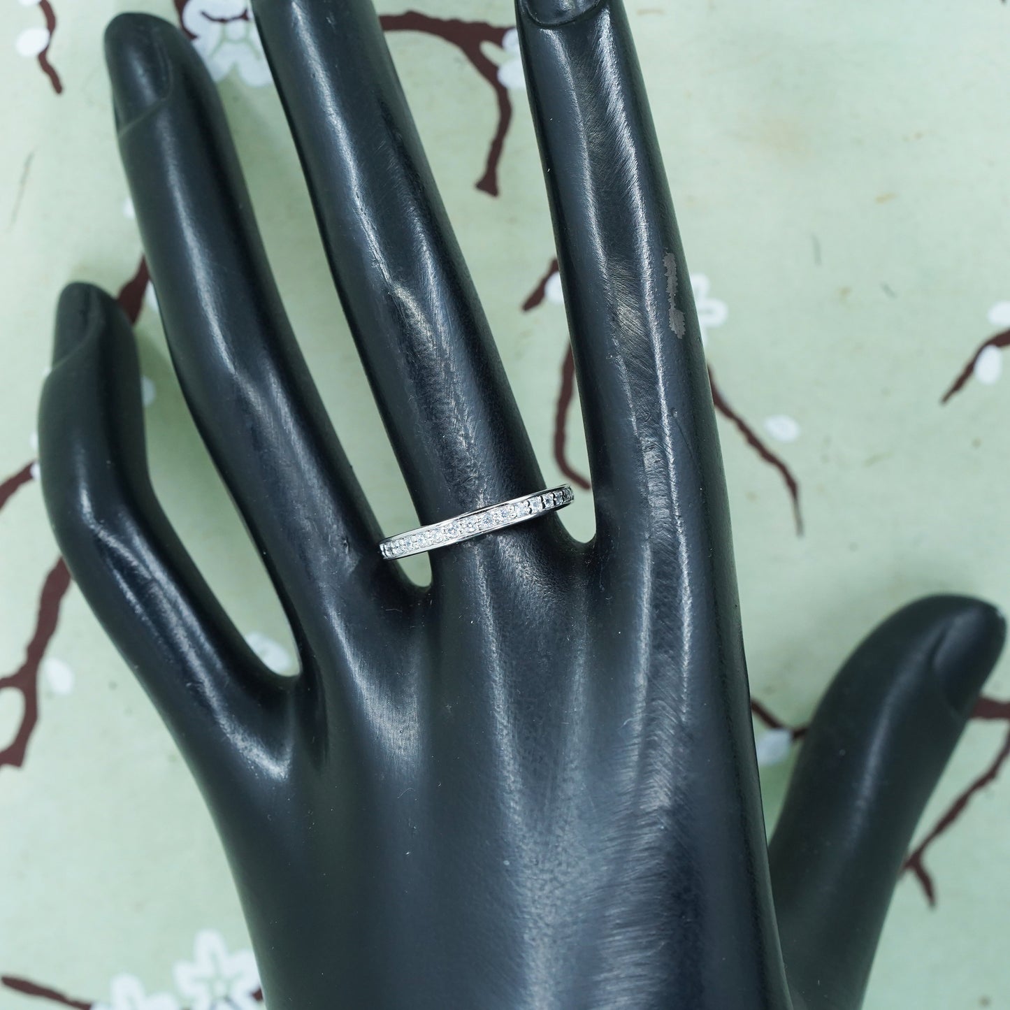Size 8.25, sterling 925 silver ring with cluster CZ, stackable wedding band