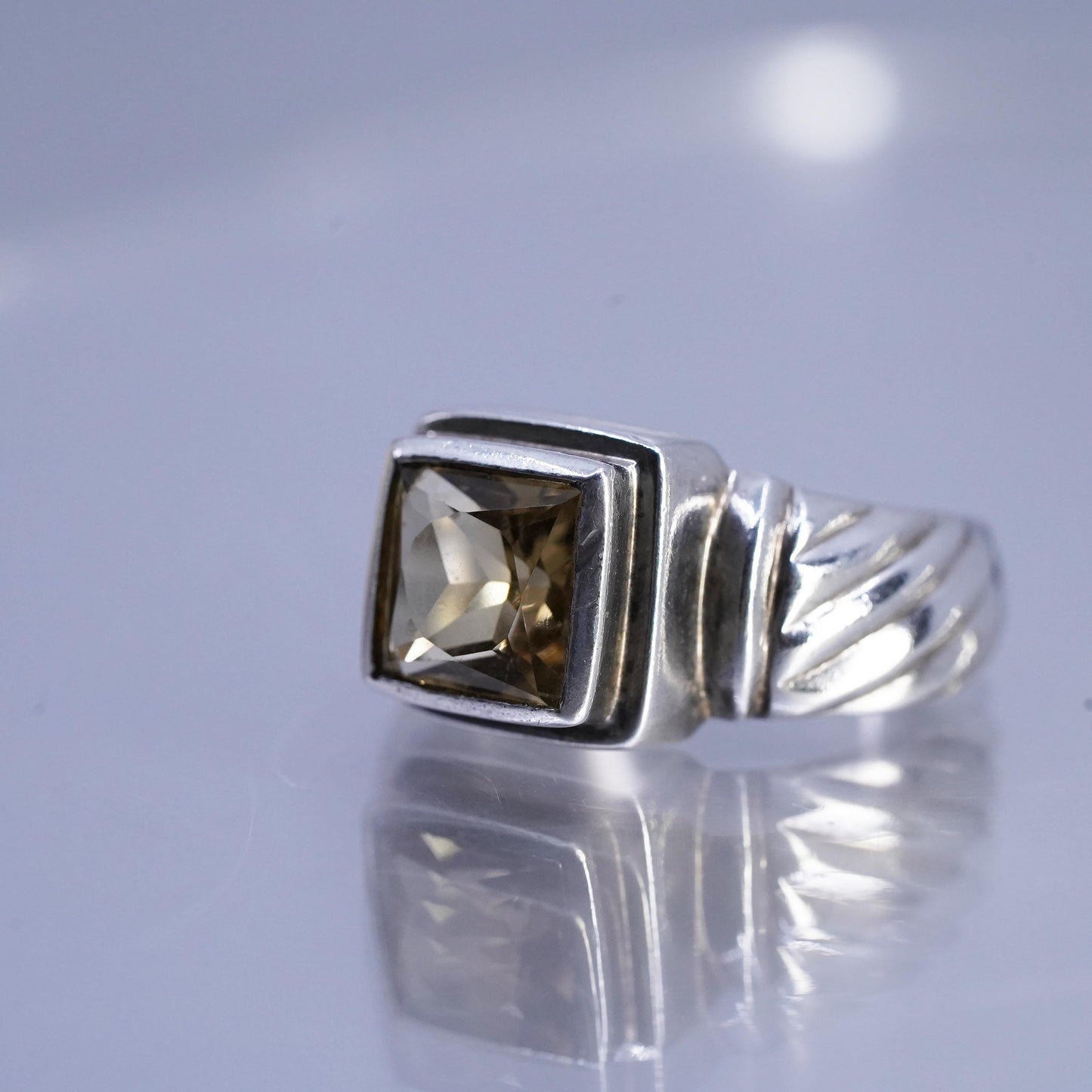 Size 7, vintage Sterling 925 silver cable textured ring square citrine, jewelry