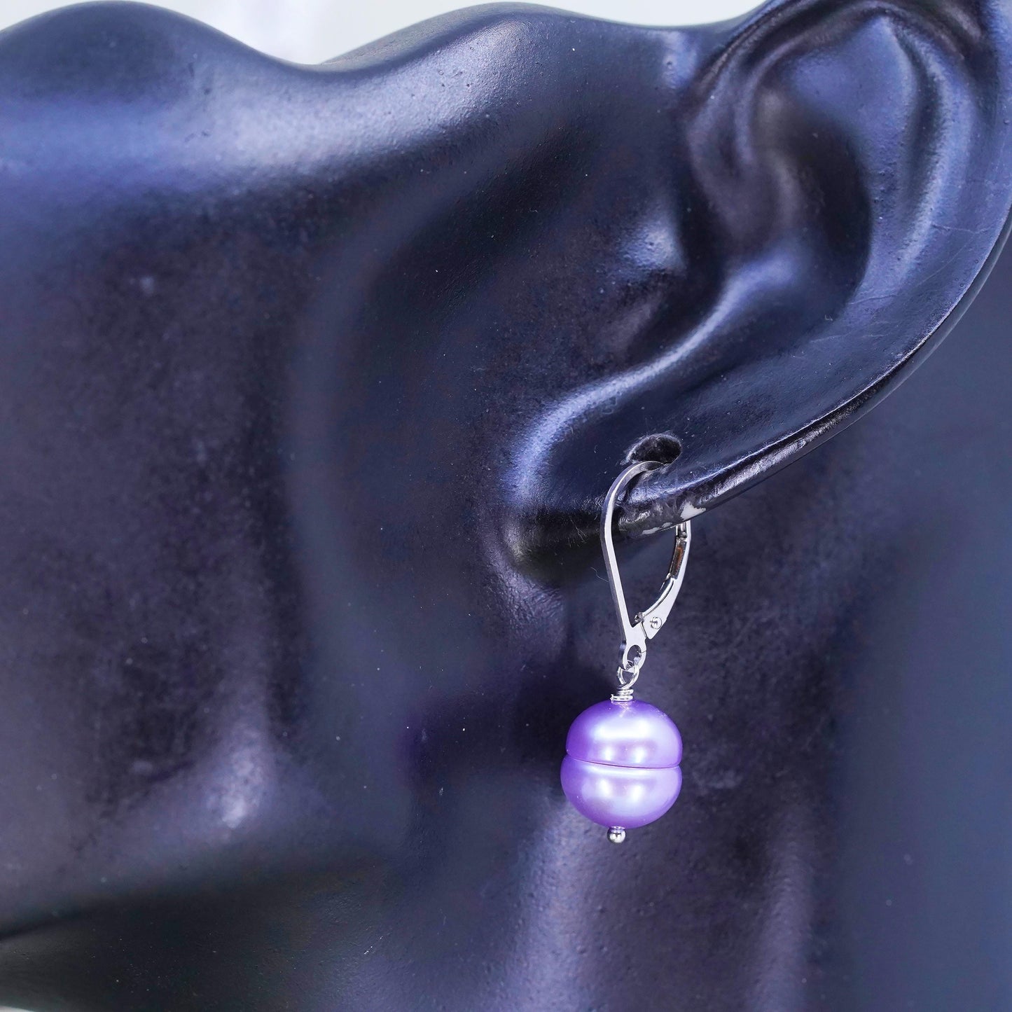 Vintage Sterling silver handmade earrings, 925 hooks with purple pearl drops