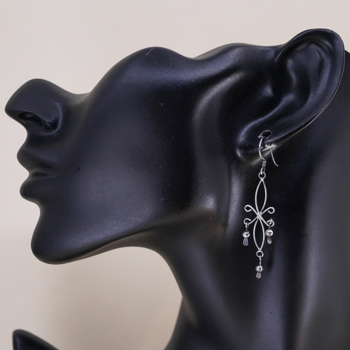 Vintage Sterling silver handmade earrings, 925 silver wired dangles