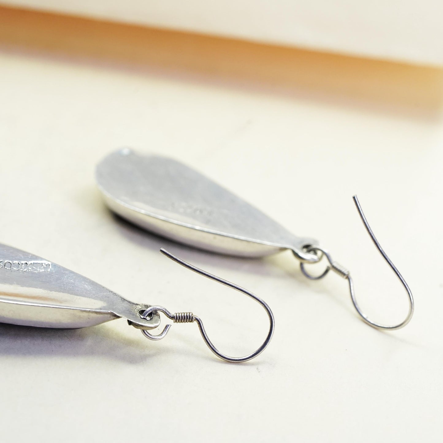 Vintage Mexico sterling 925 silver handmade teardrop earrings with abalone