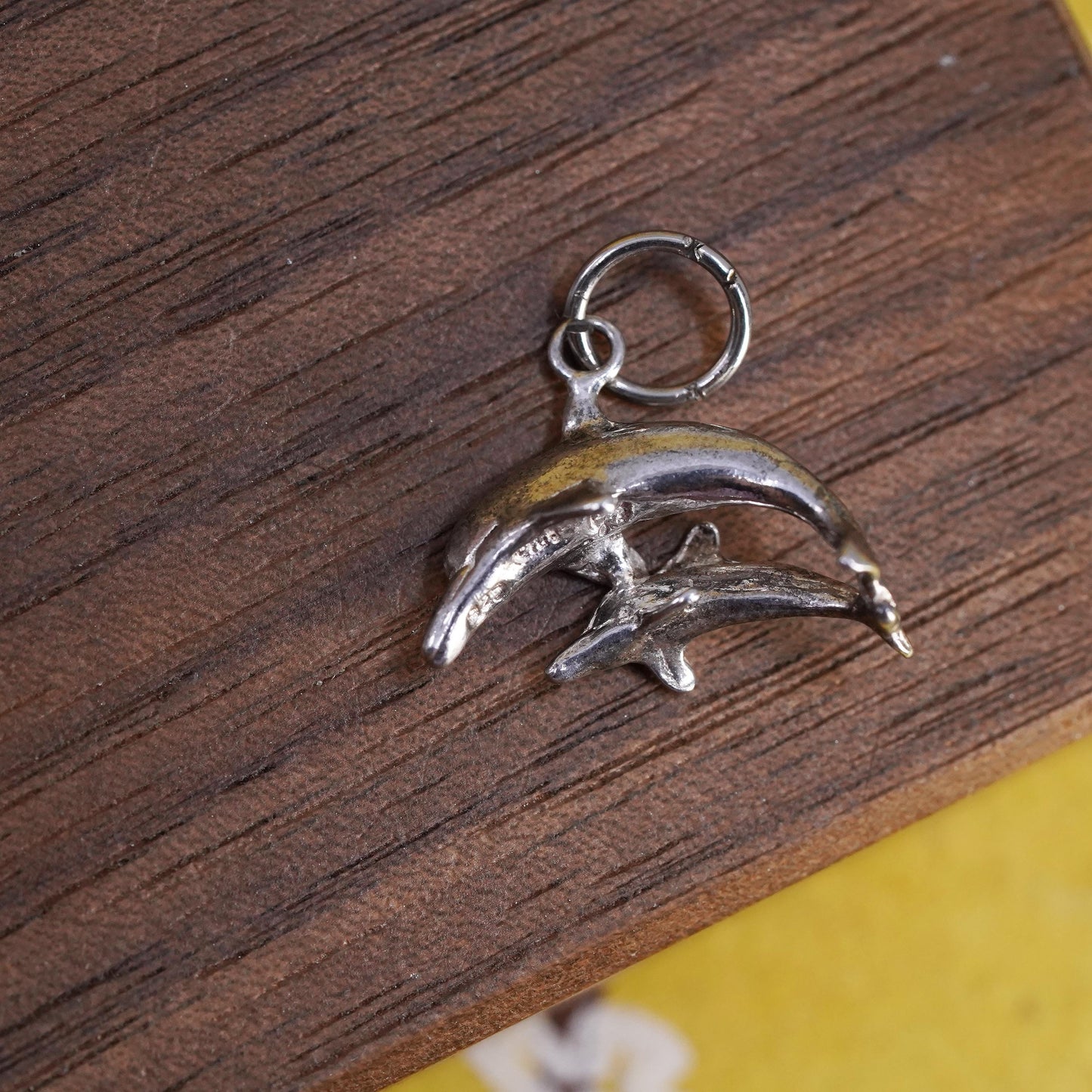 Vintage Sterling silver handmade pendant, 925 dolphin charm