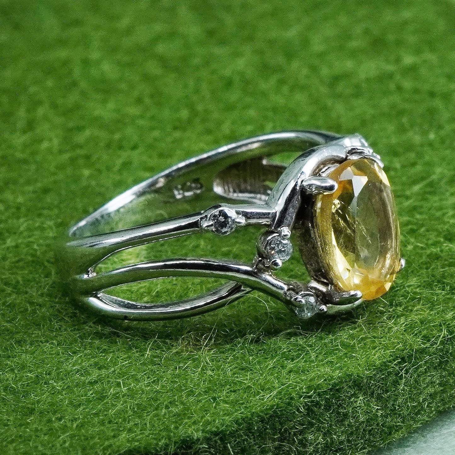 Size 5, Sterling silver ring, stackable 925 band with oval citrine and crystal