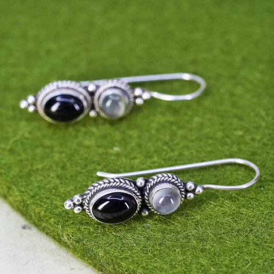 Vintage sterling 925 silver handmade earrings with onyx and tiger eye