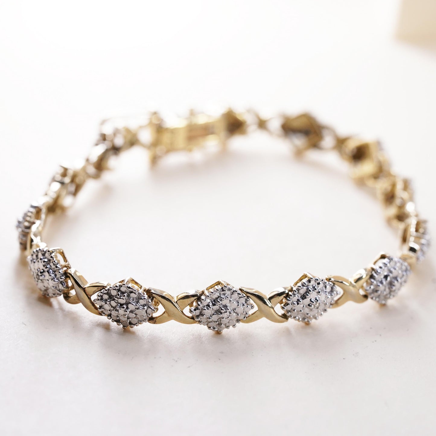 7.25”, vermeil gold over sterling silver tennis bracelet 925 XOXO chain diamond