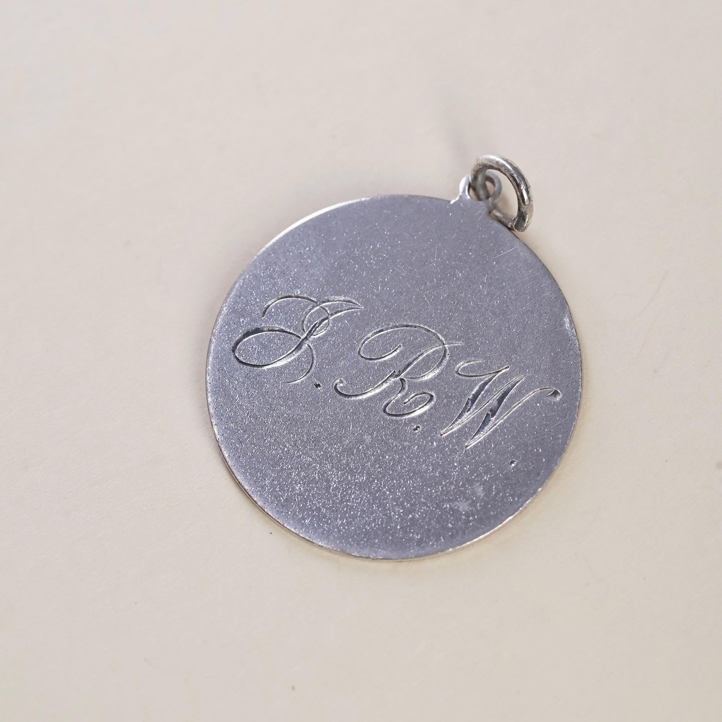 Vintage Sterling silver pendant, 925 cz cross with heart tag and monogram “GRW”