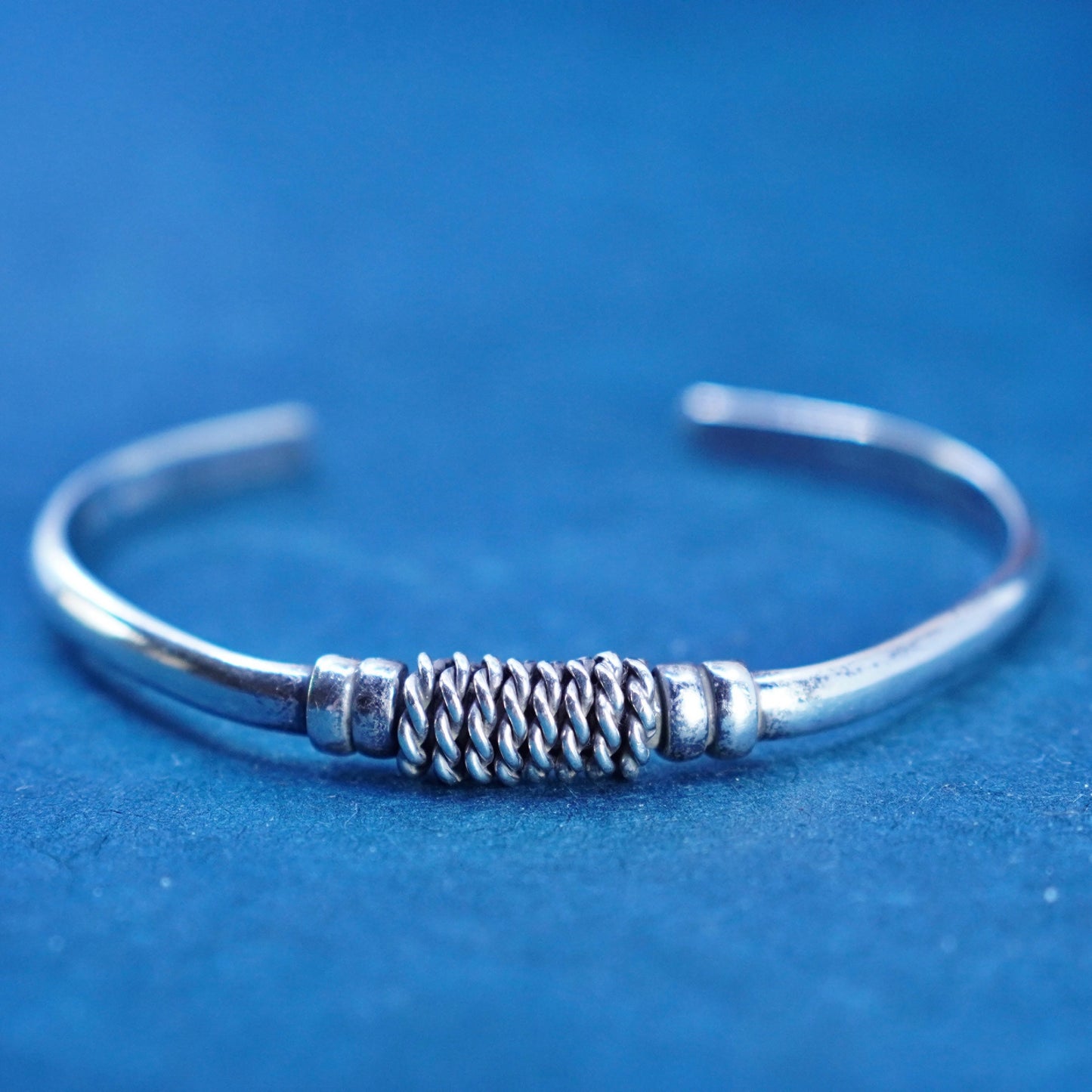 7”, vintage Mexican sterling silver handmade bracelet, 925 wrap cable cuff