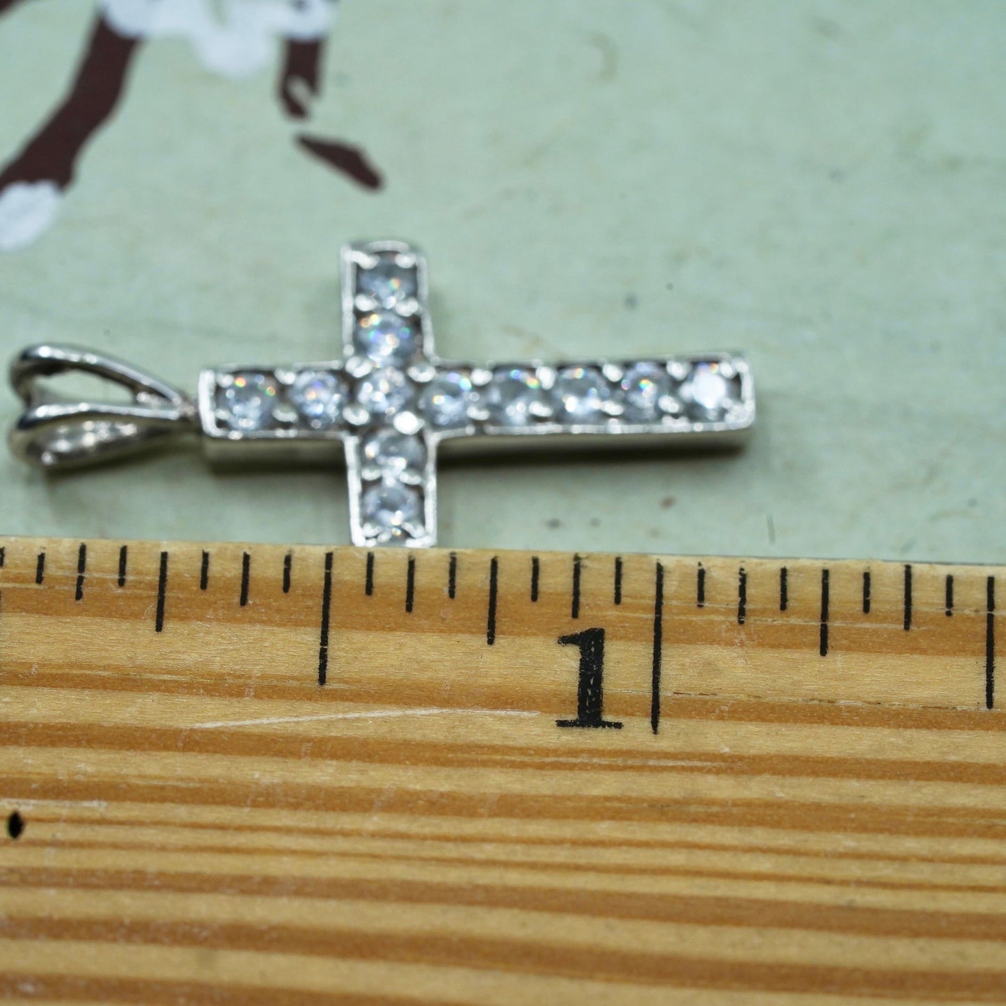 Vintage sterling silver pendant, 925 cross handmade pendant with Cz