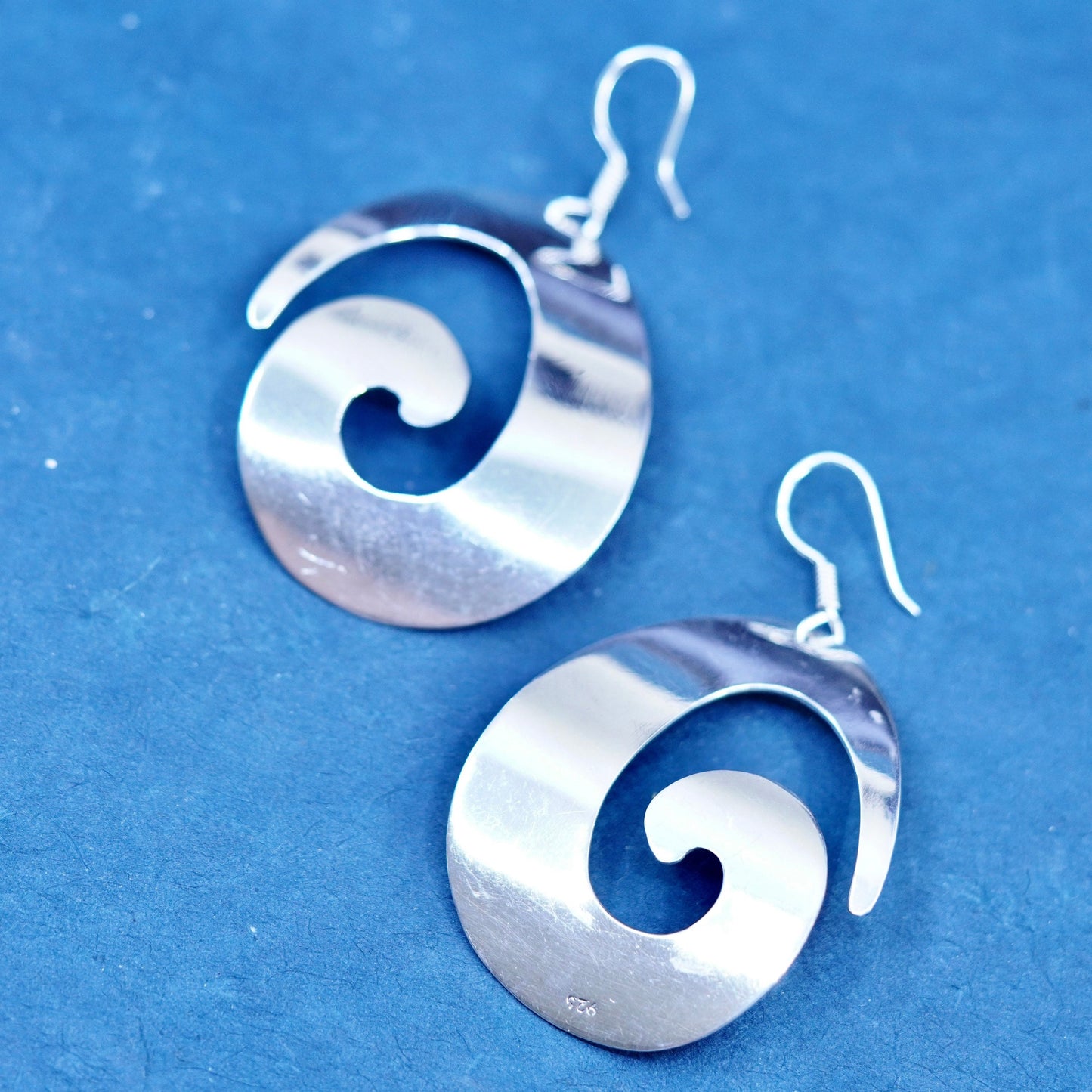 Vintage Sterling Silver handmade Earrings. Huge curvy swirly 925 teardrop