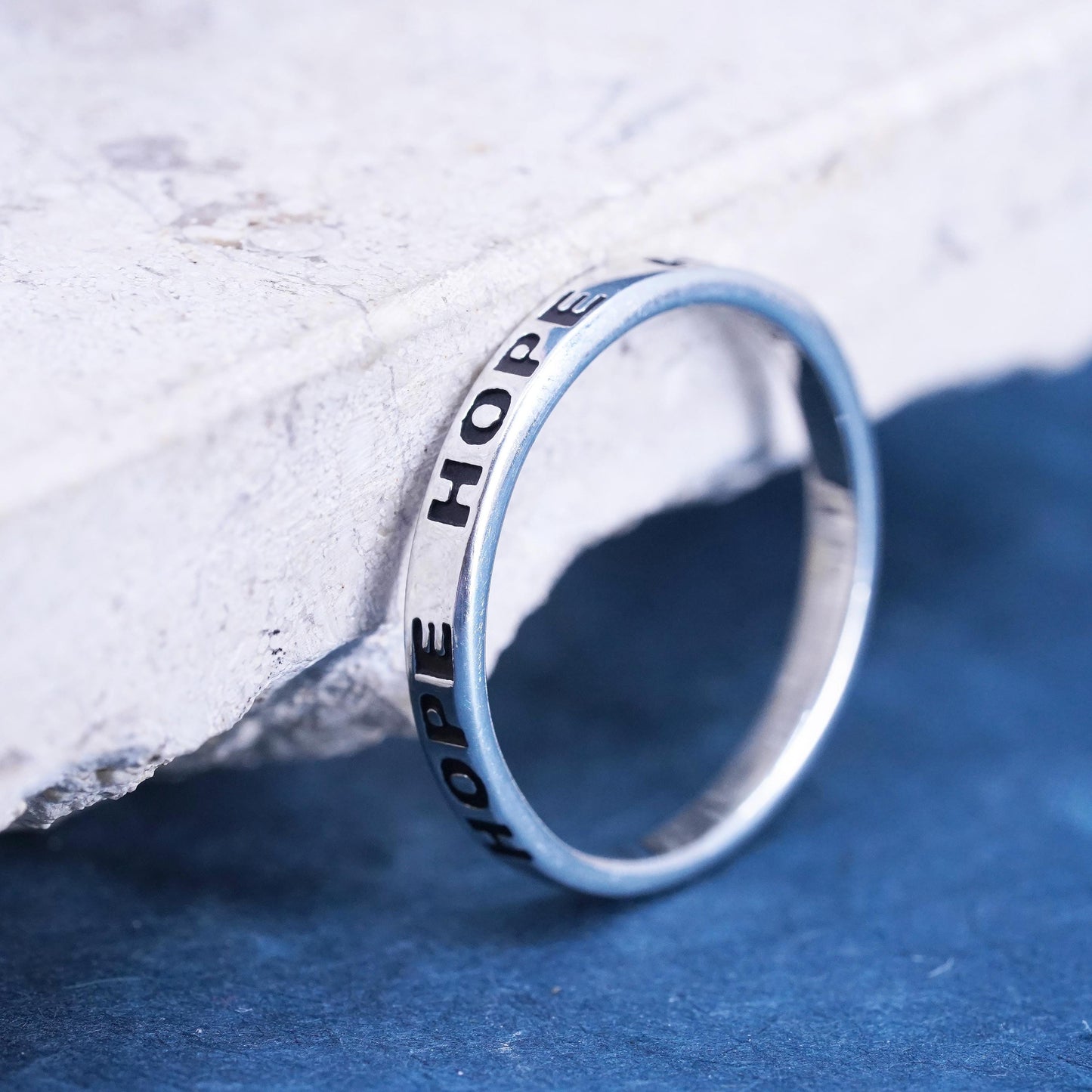 Size 9.25, vintage Sterling silver handmade ring, 925 stackable band “Hope”