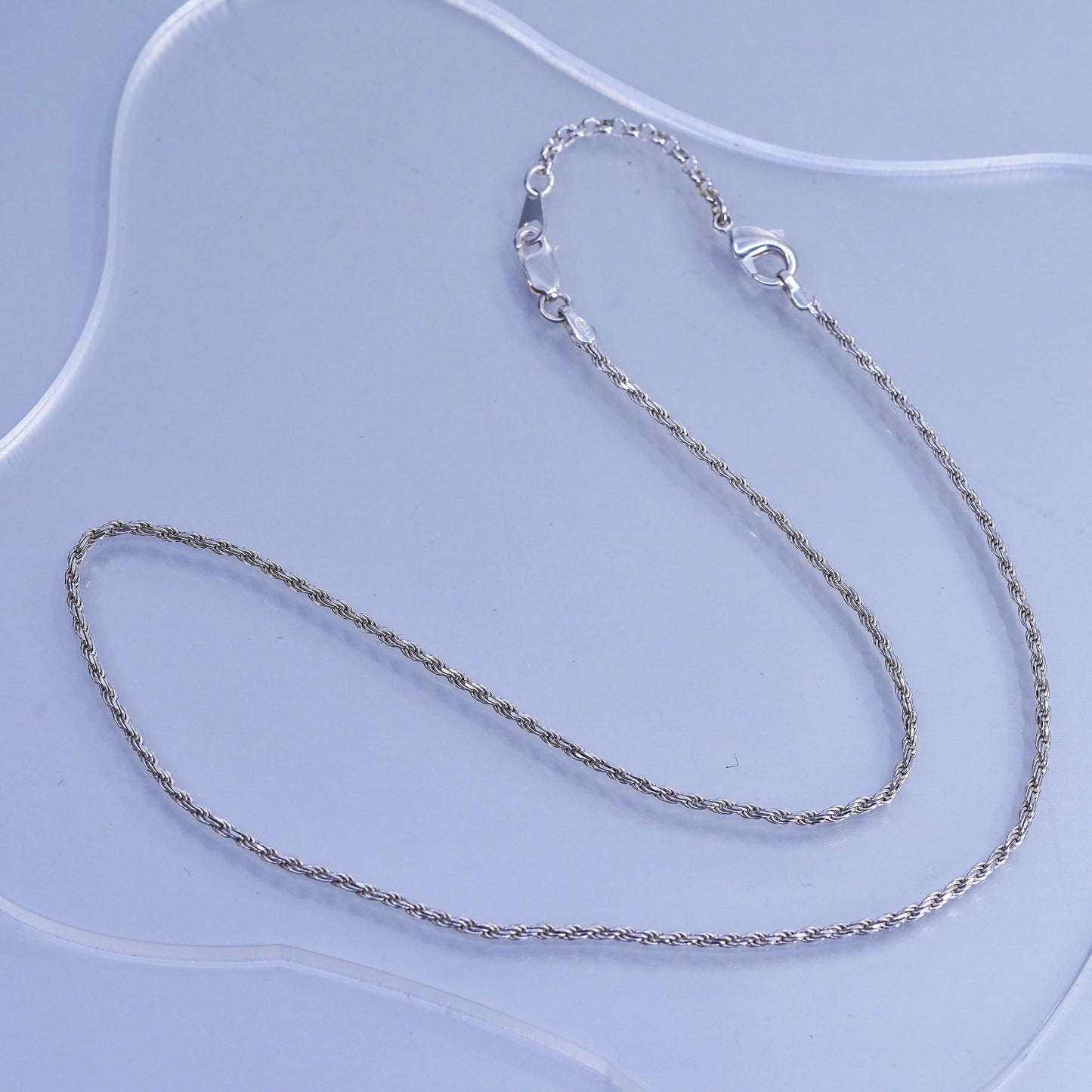 16+2” 2mm, vintage Italy Sterling 925 silver rope chain necklace