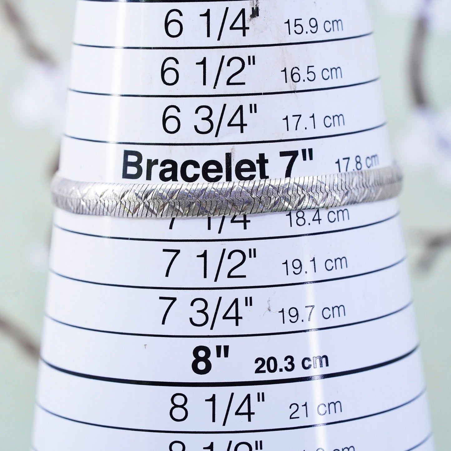 7.25”, 6mm, Vintage sterling silver herringbone bracelet, Italy 925 chain