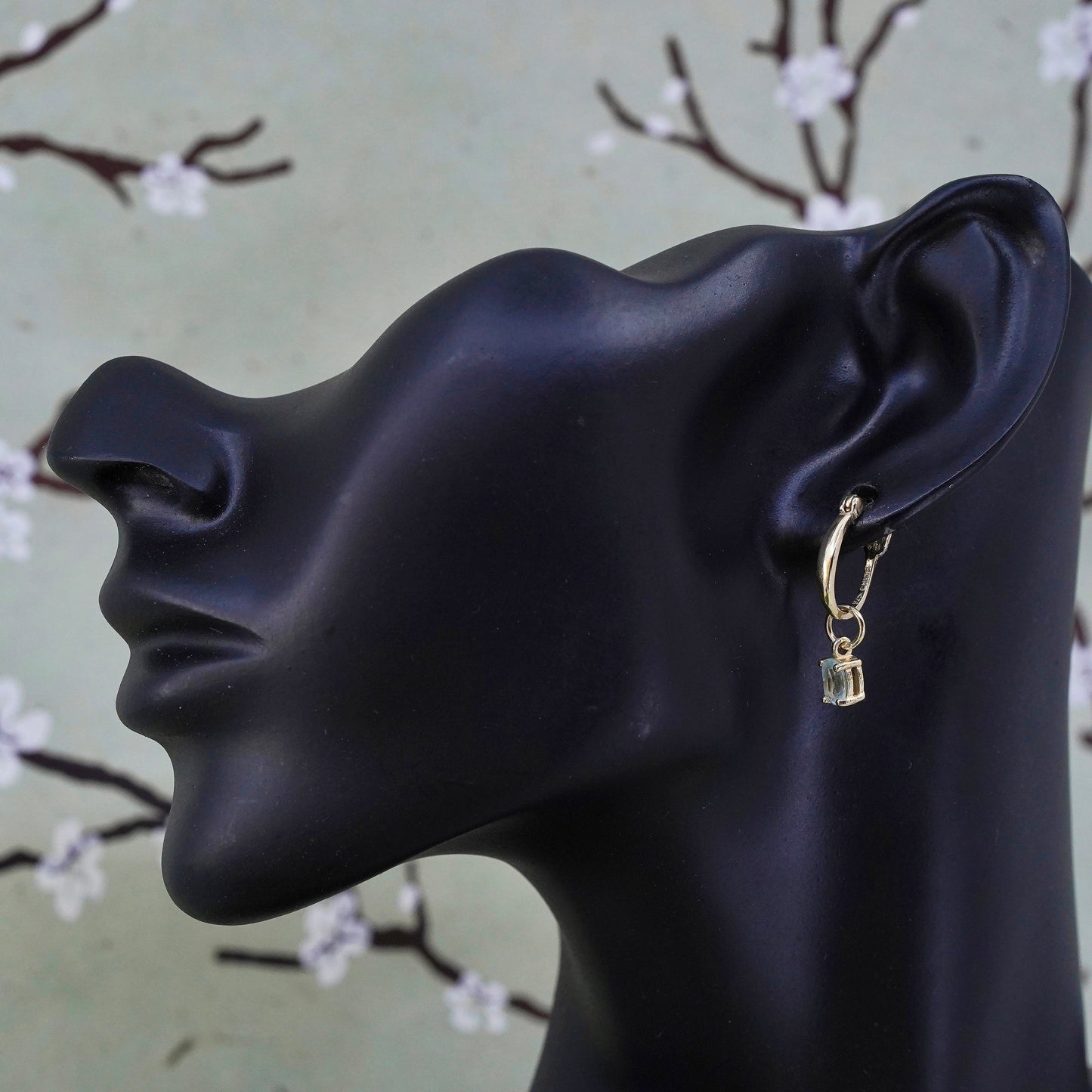 0.5”, vermeil gold sterling silver earrings, 925 hoops, huggie blue crystal