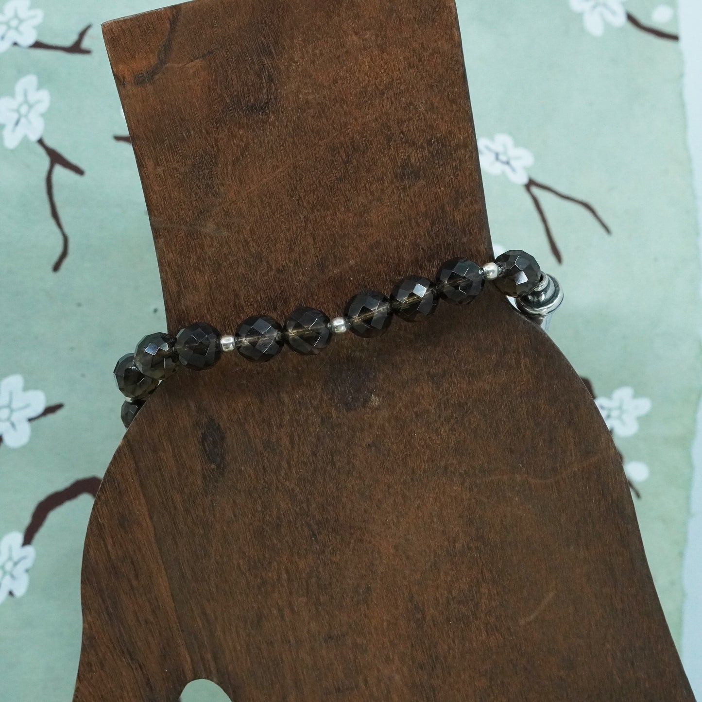 7.25”, Sterling silver handmade bracelet, 925 bar flower charm crystal beads