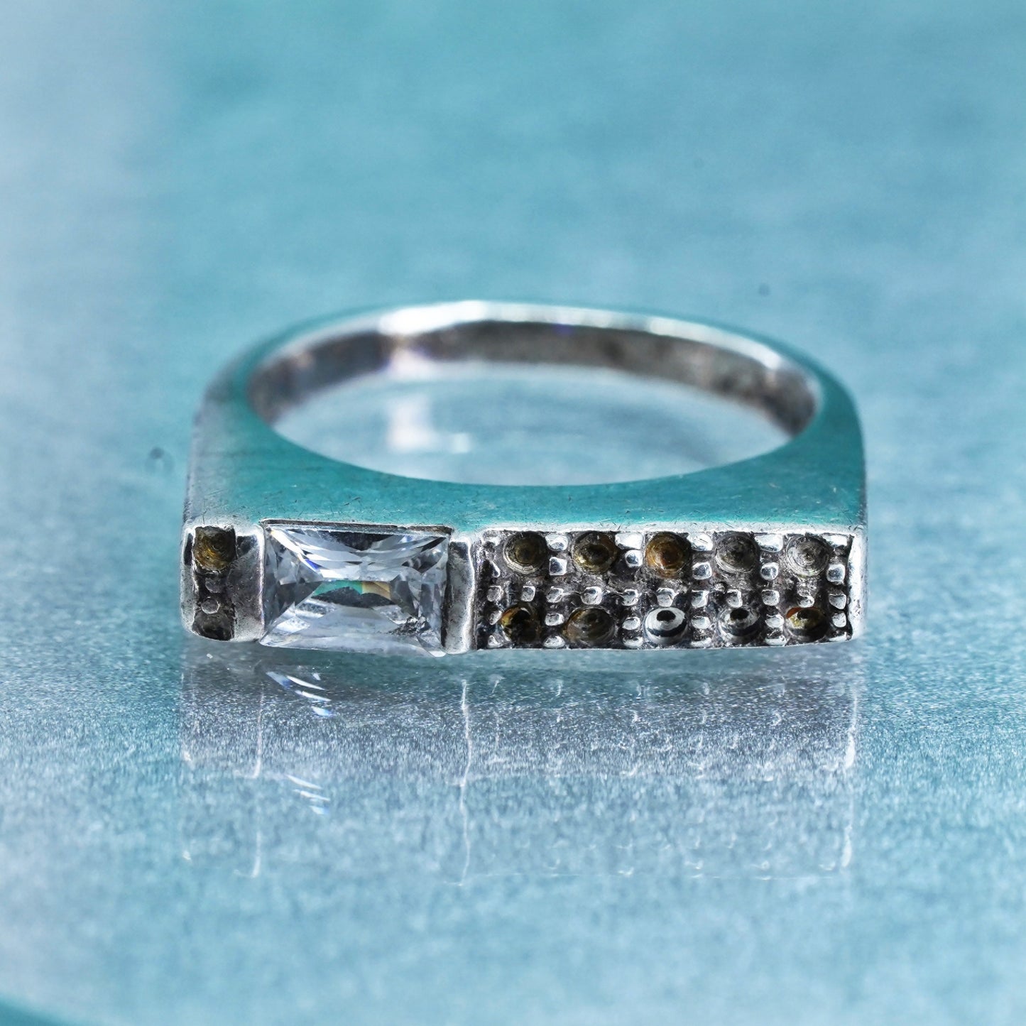 Size 8, vintage Sterling 925 silver handmade ring, Cz stackable band