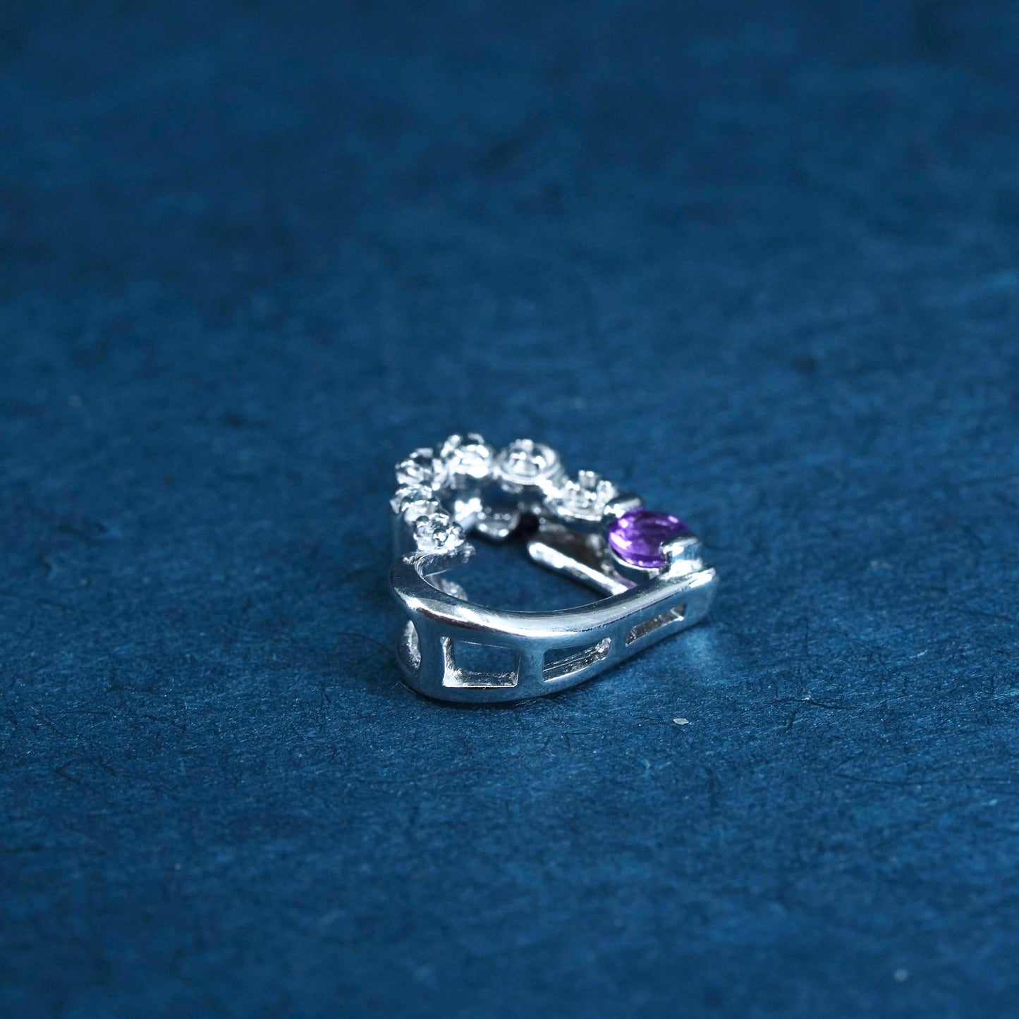 Vintage sterling silver handmade pedant, 925 heart with amethyst and diamond