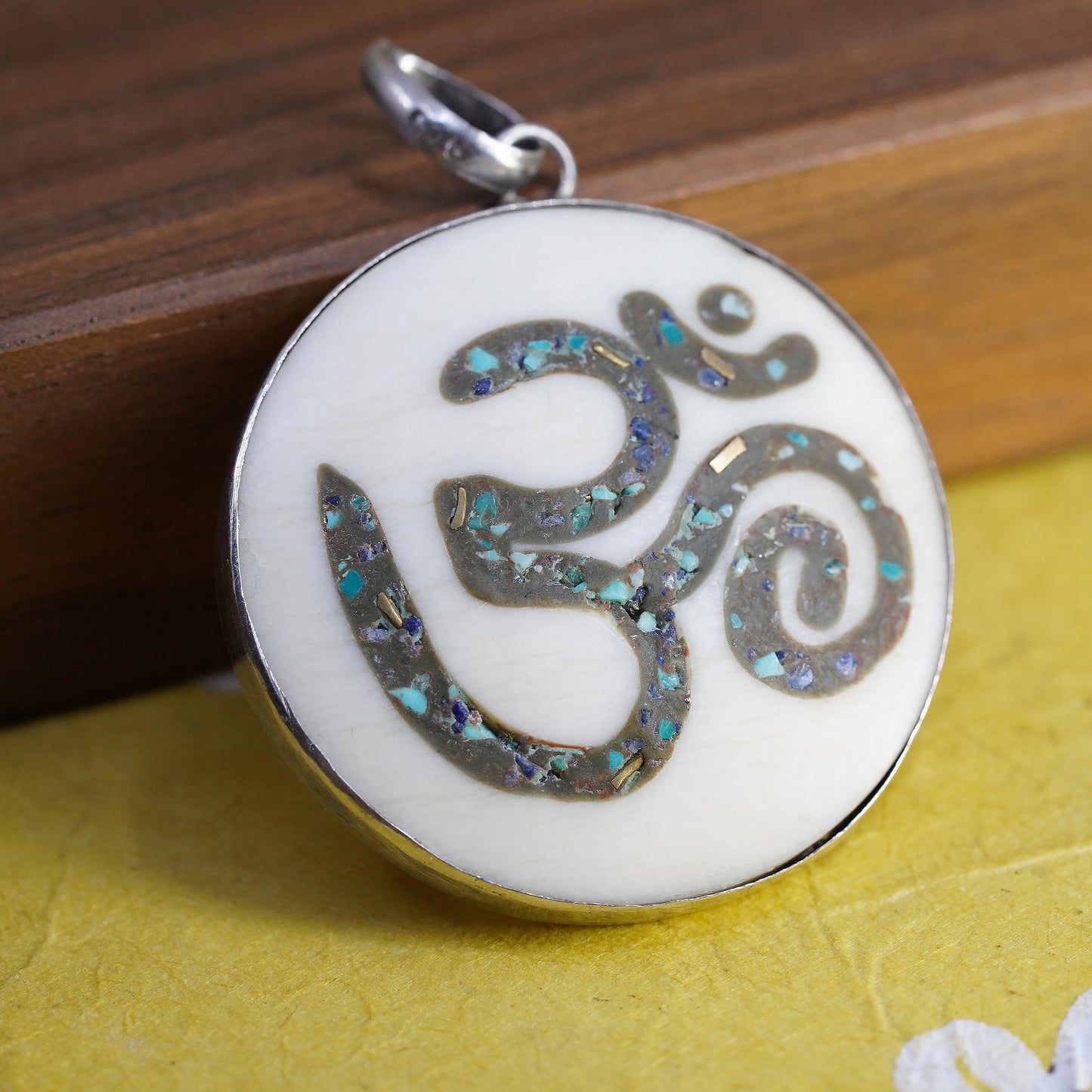 Sterling Silver Mother of Pearl Om Pendant, Aum Necklace Charm, Spiritual Yoga