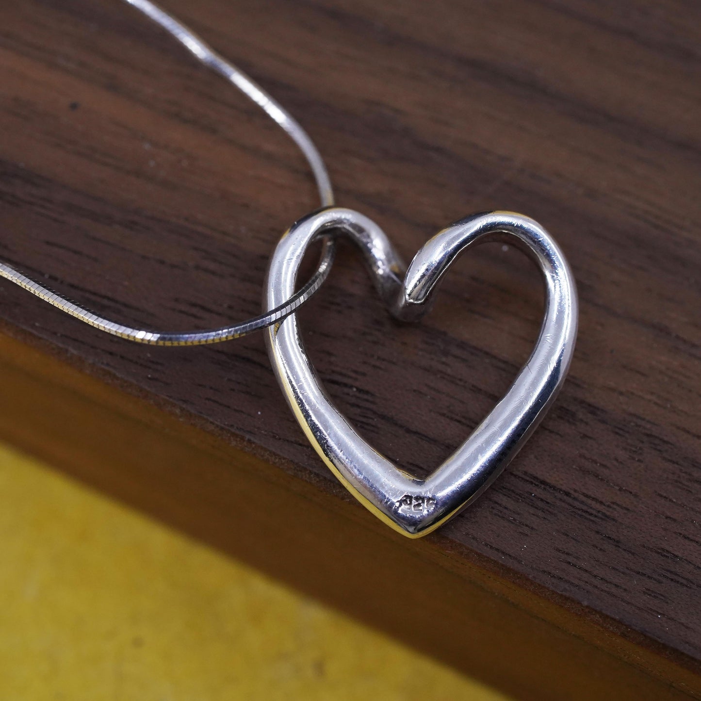 18", 1mm, vintage Sterling silver necklace, 925 snake chain with heart pendant