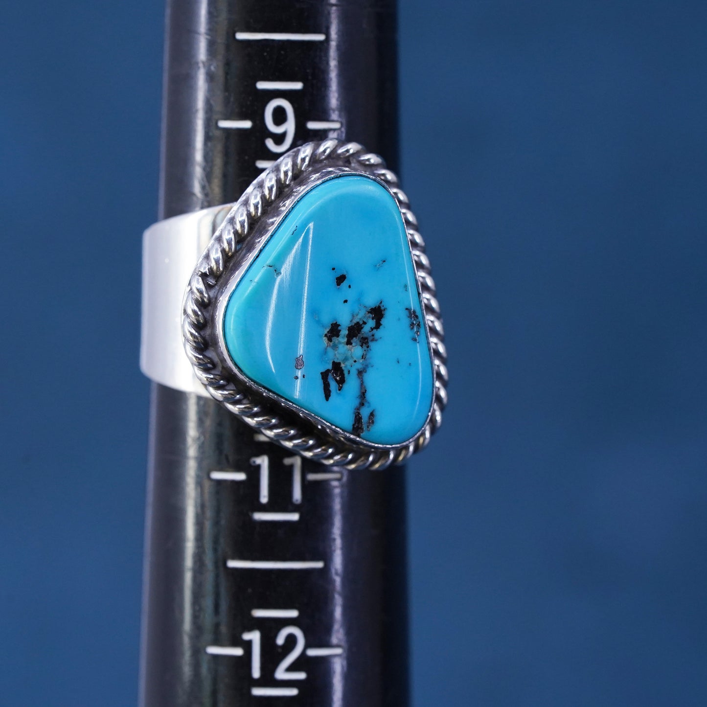 Size 10, vintage Native American Sterling 925 silver handmade ring turquoise
