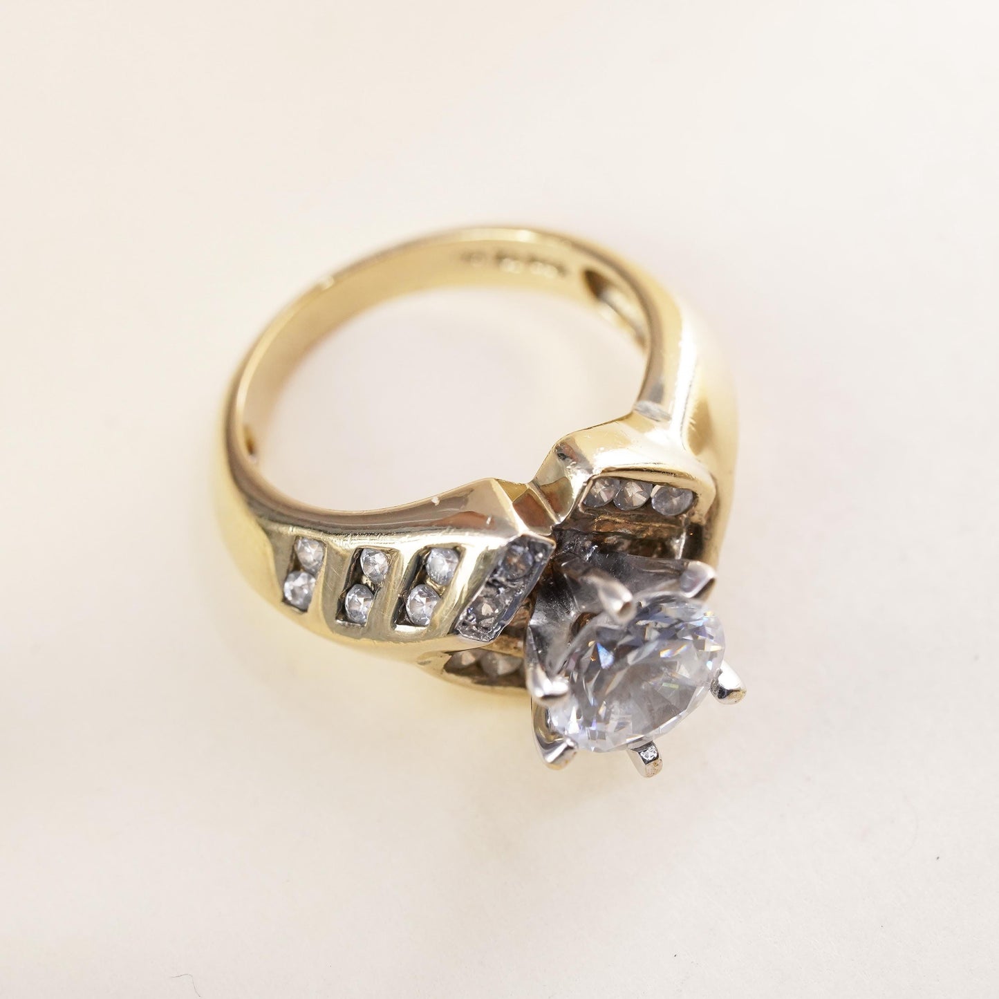 Size 7.25, Vintage gold over sterling silver CZ ring, 925, engagement ring