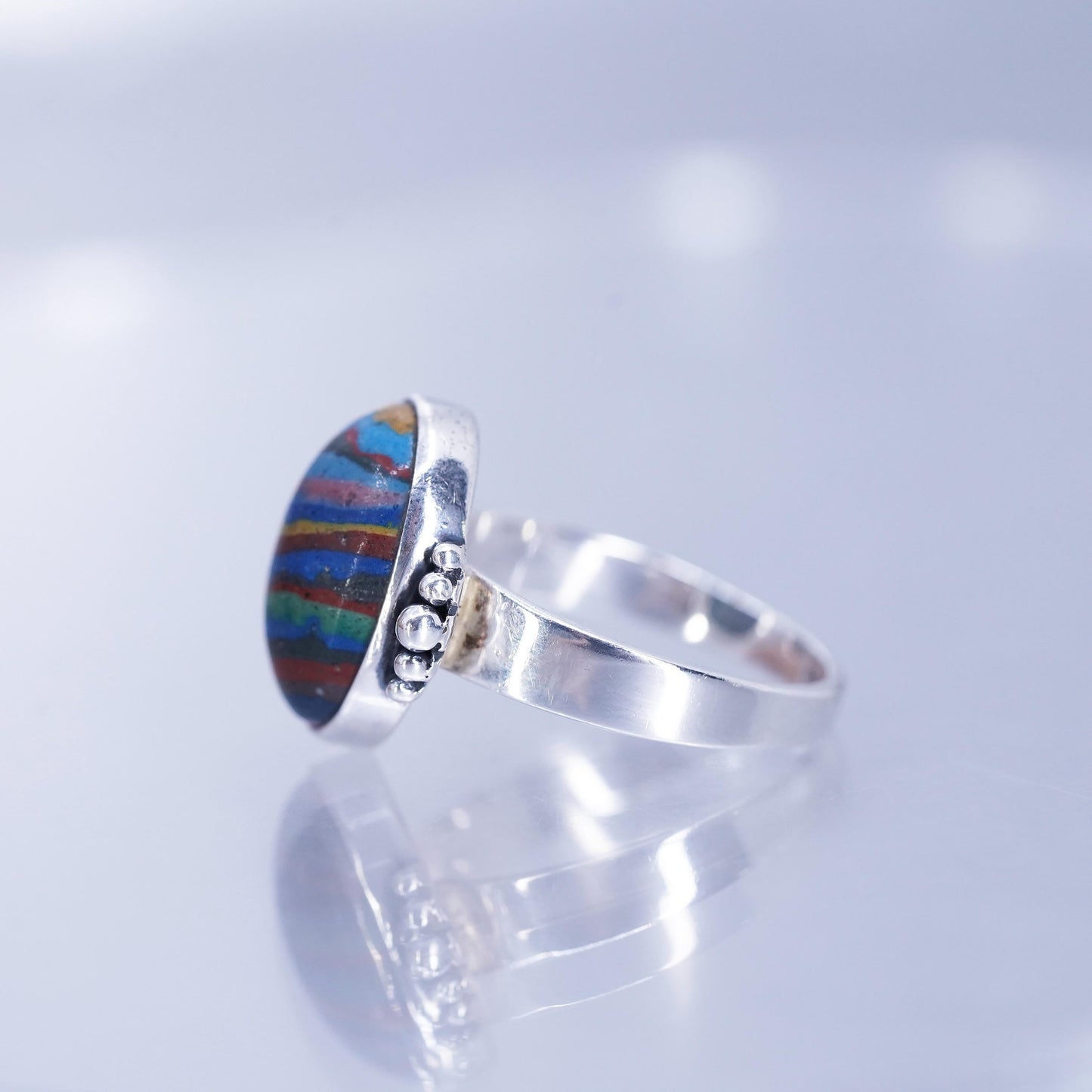 Size 8.75, vintage Sterling 925 silver handmade ring with landscape agate
